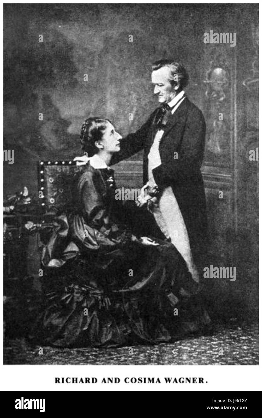 Richard Wagner, the renowned German composer, and his wife, Cosima, were central figures in 19th-century music. Their relationship and artistic collaboration significantly influenced the development of German opera and classical music. Stock Photo