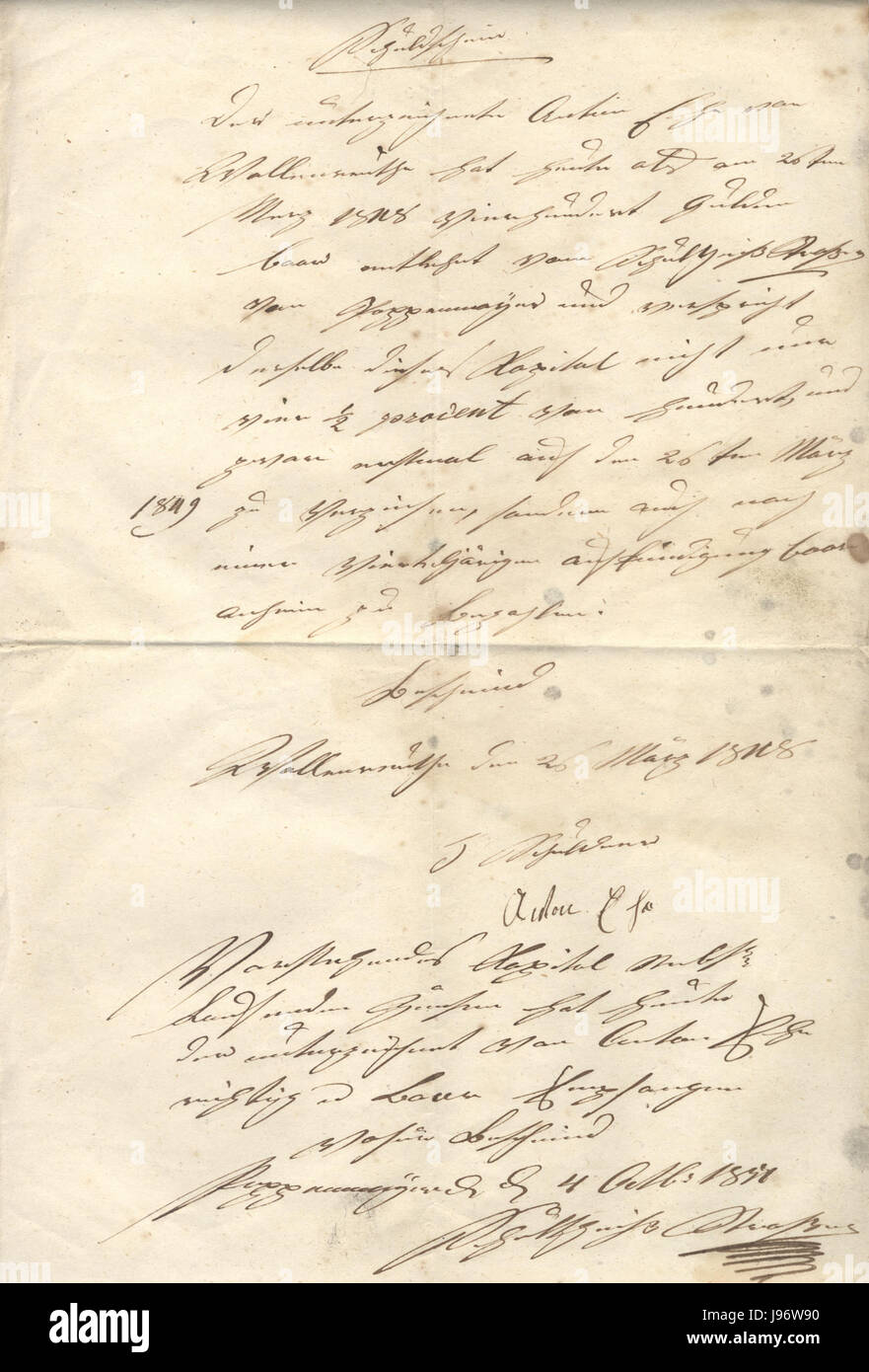 Schuldschein Wallenreute 1848 Stock Photo