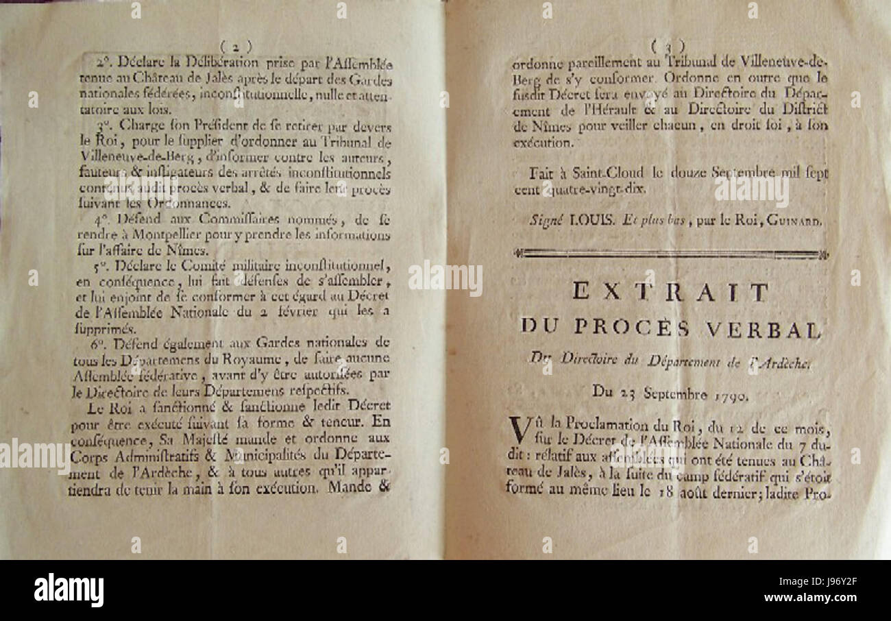 Septembre 1790 Proclamation Royale 2 Stock Photo Alamy