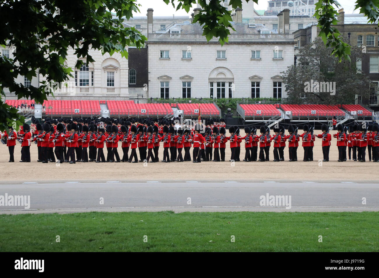 Members of the Household Division rehearse Trooping the Colour in London on 31 May 2017. The ceremony for the Queen’s birthday is on 17 June Stock Photo