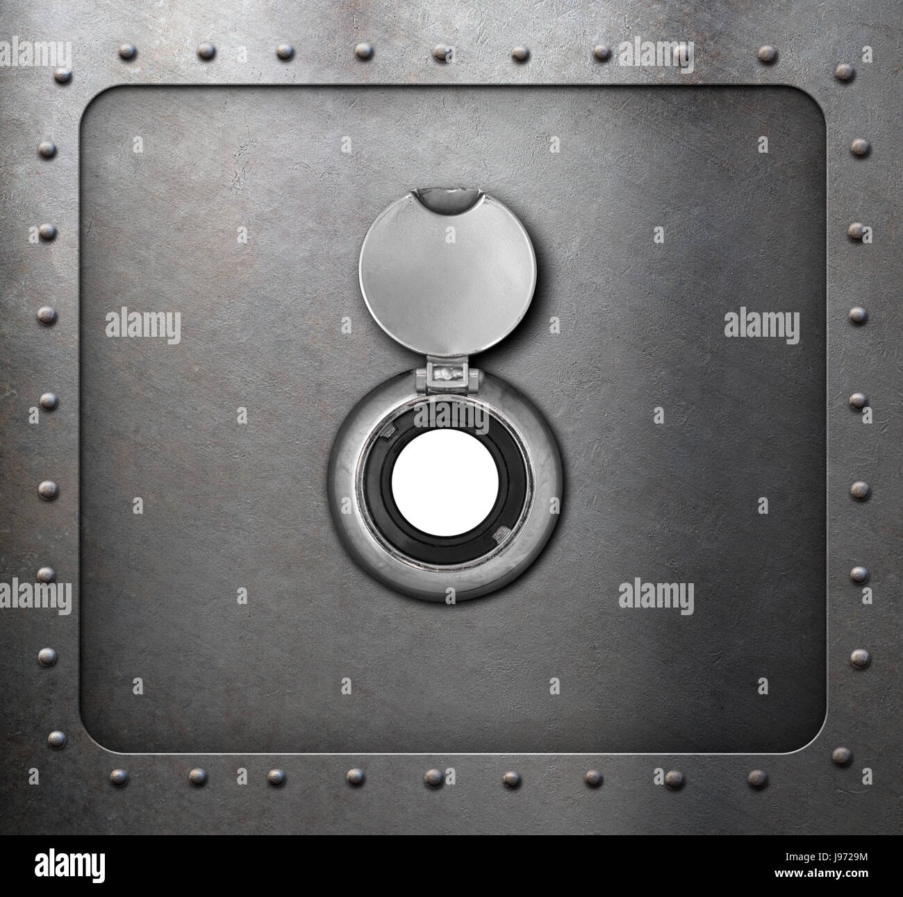 peephole on metal armored door 3d illustration Stock Photo
