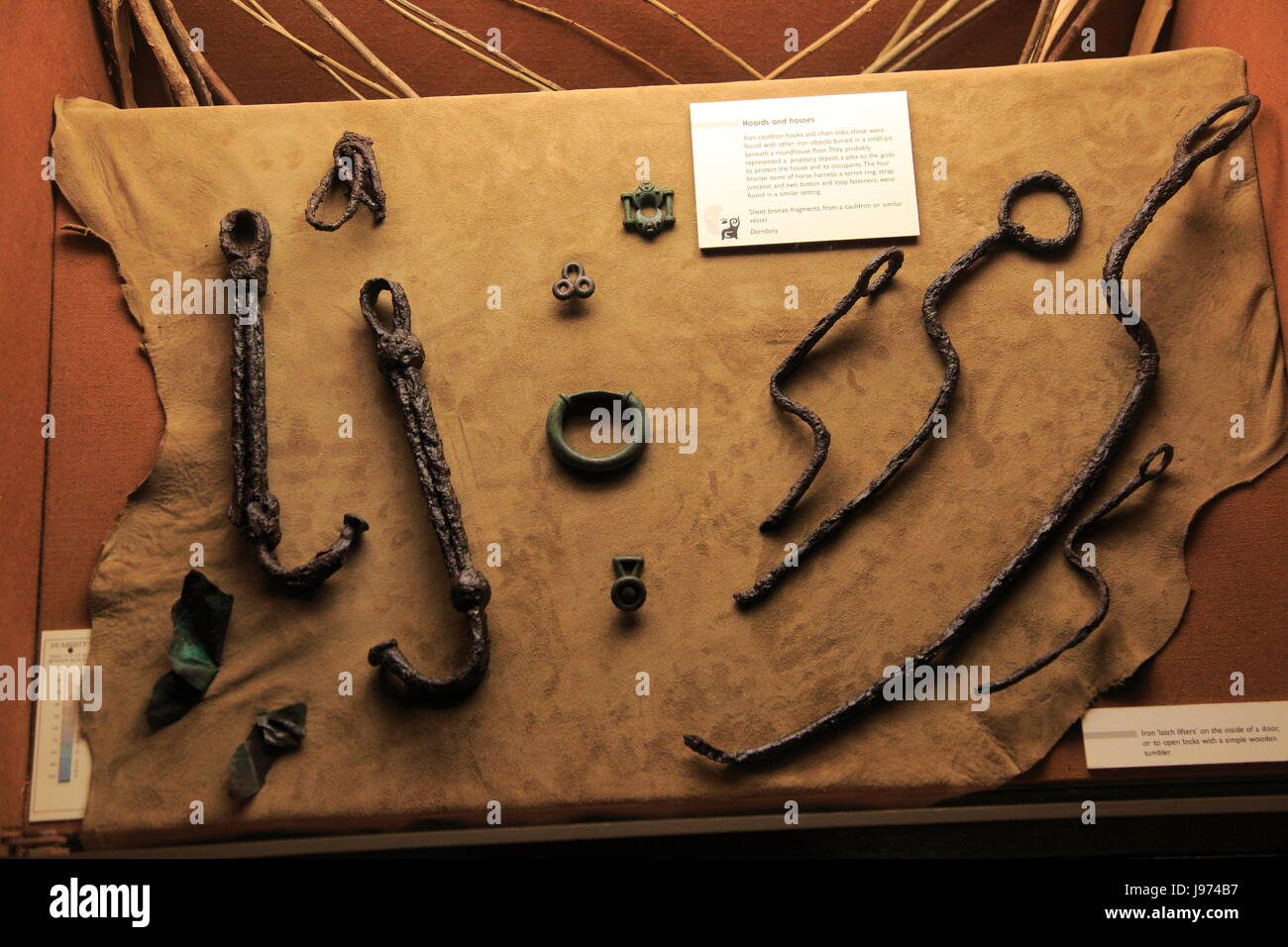 Display of iron implements at Iron Age museum, Andover, Hampshire, England, UK Stock Photo