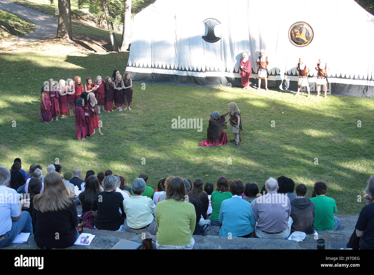 Oedipus tragedy played in outside amphitheater Stock Photo