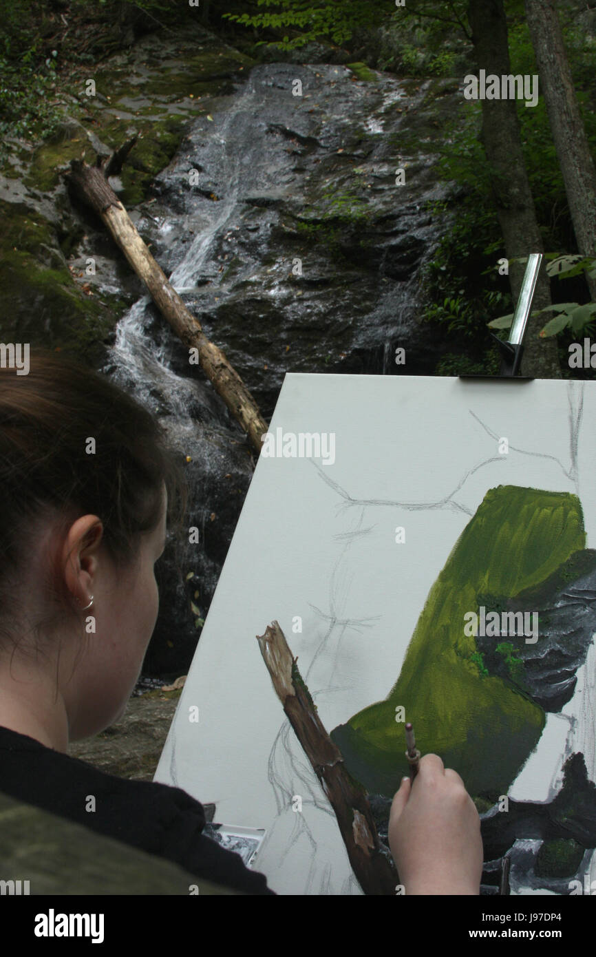 Artist painting at Crabtree Falls, Virginia Stock Photo Alamy