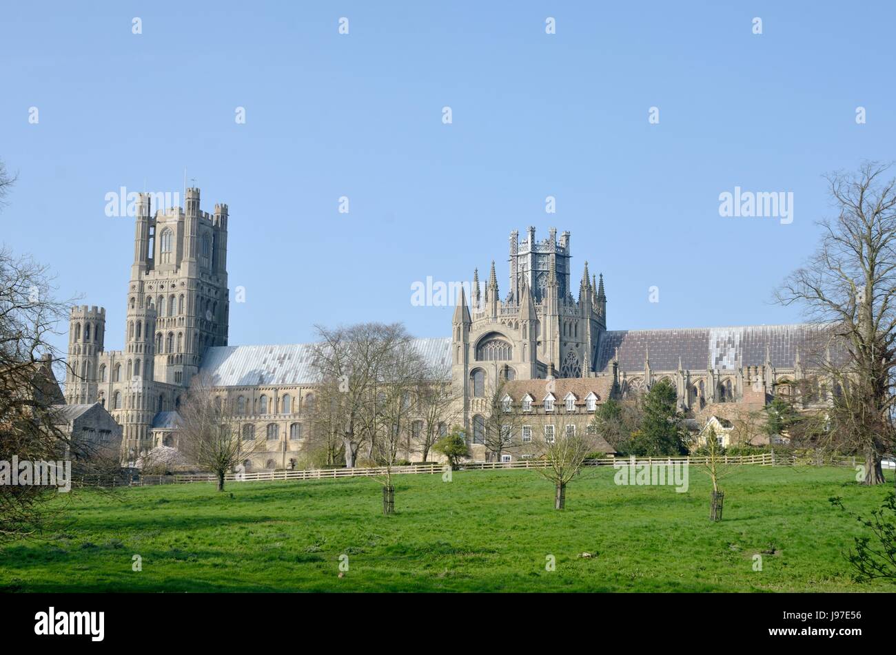 Ely Cathedral with fields in foreground Stock Photo - Alamy