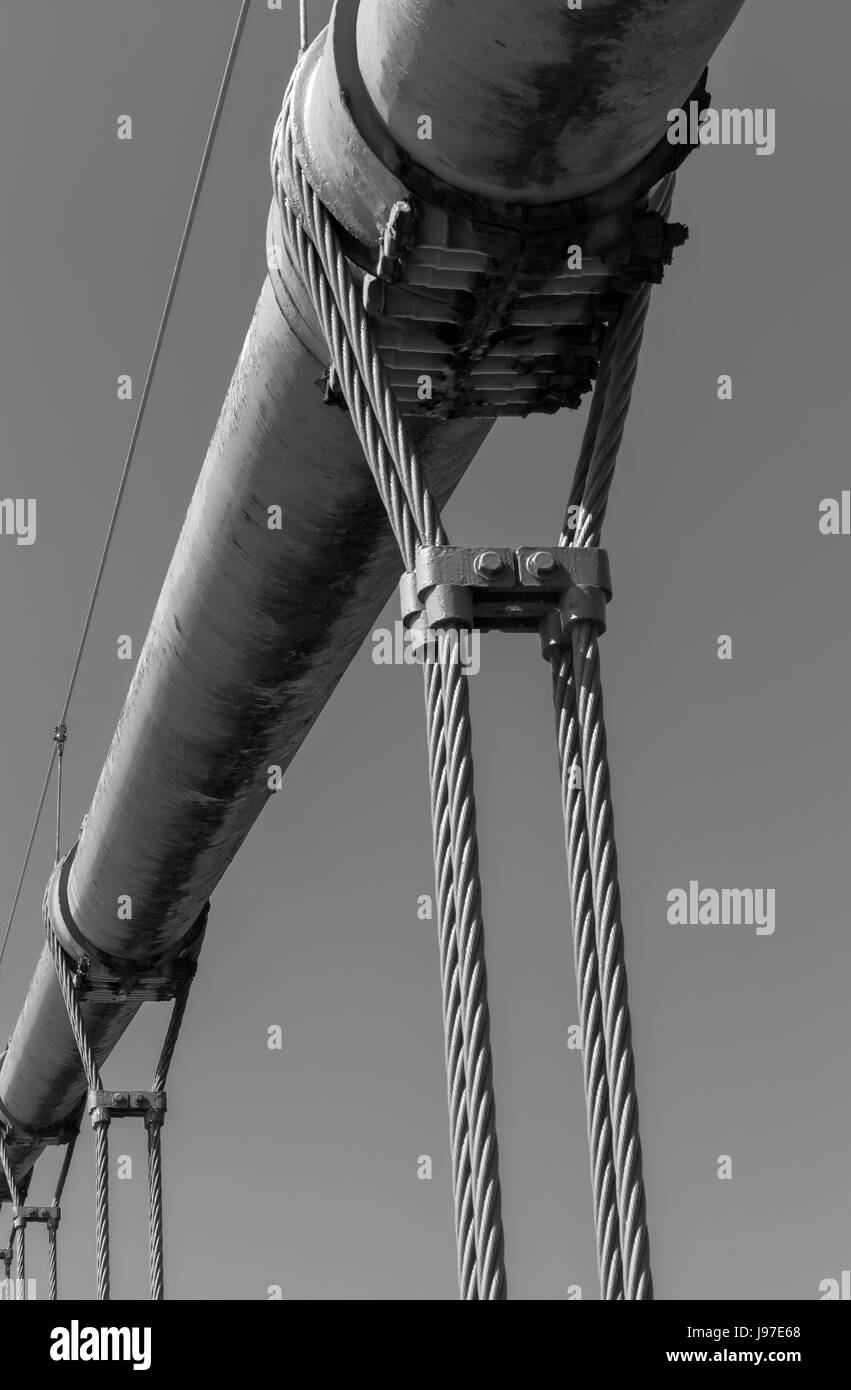 A close up shot at the suspension cable of the Golden Gate Bridge, USA