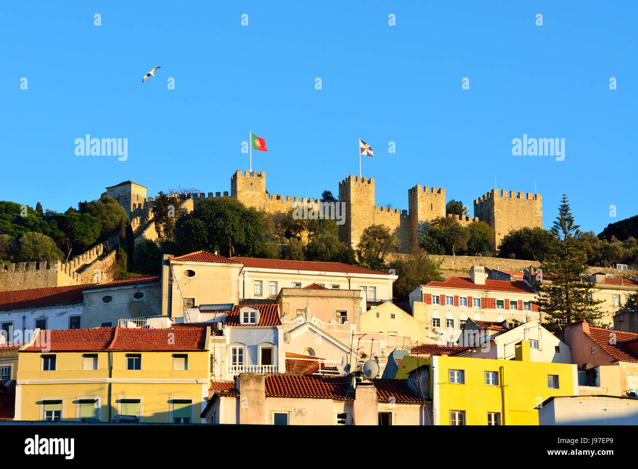 The Sao Jorge castle and the historical centre. Lisbon, Portugal Stock ...