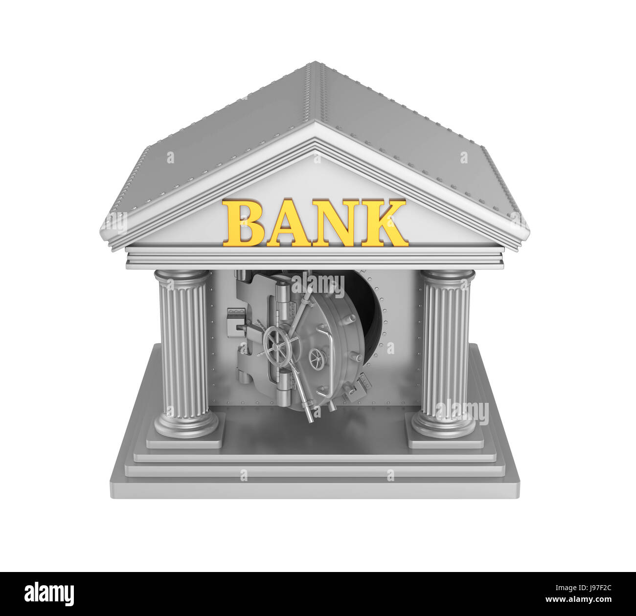 Bank Building with Vault Door Isolated Stock Photo