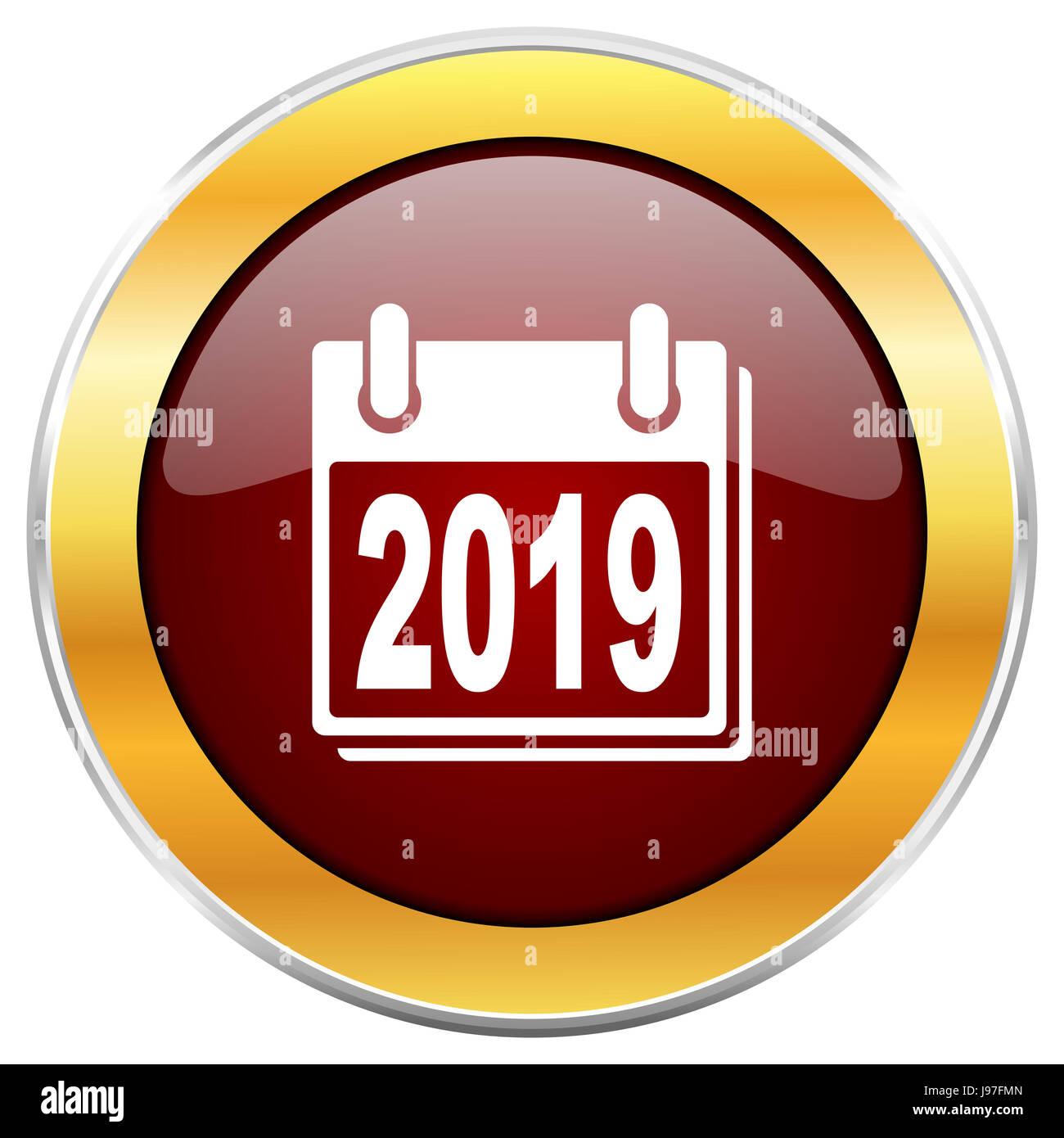 New year 2019 red web icon with golden border isolated on white ...