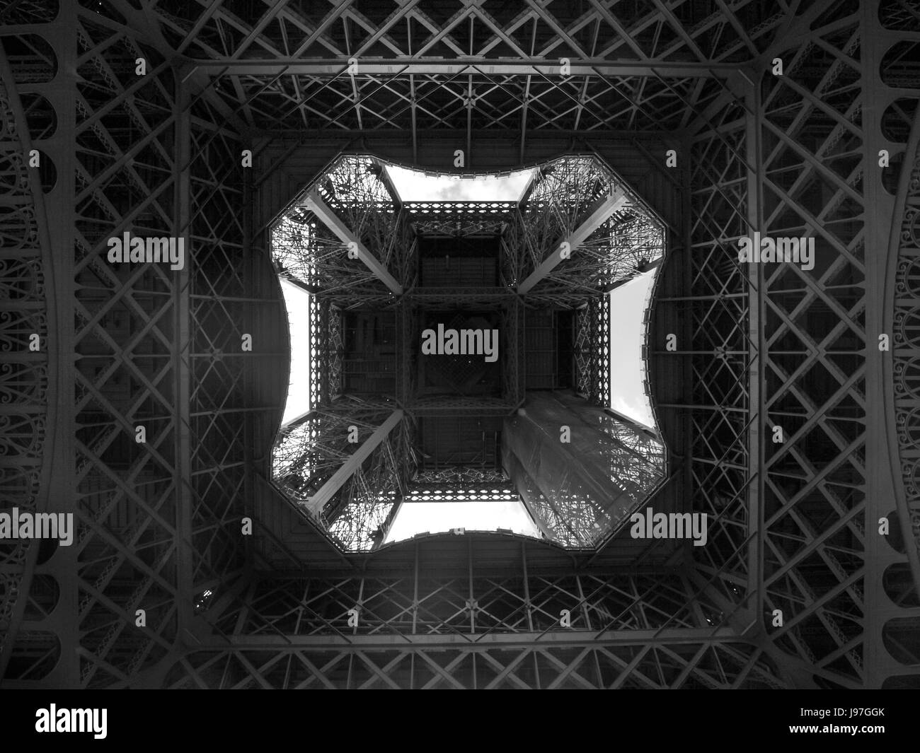 Eiffel tower, Paris, France, shot from below.  Upward shot of the Eiffel Tower. Stock Photo