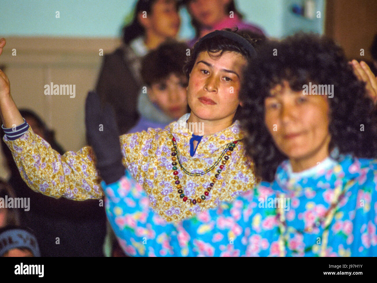 Traditional dancing at a community center at Yupik village of Uelen ...