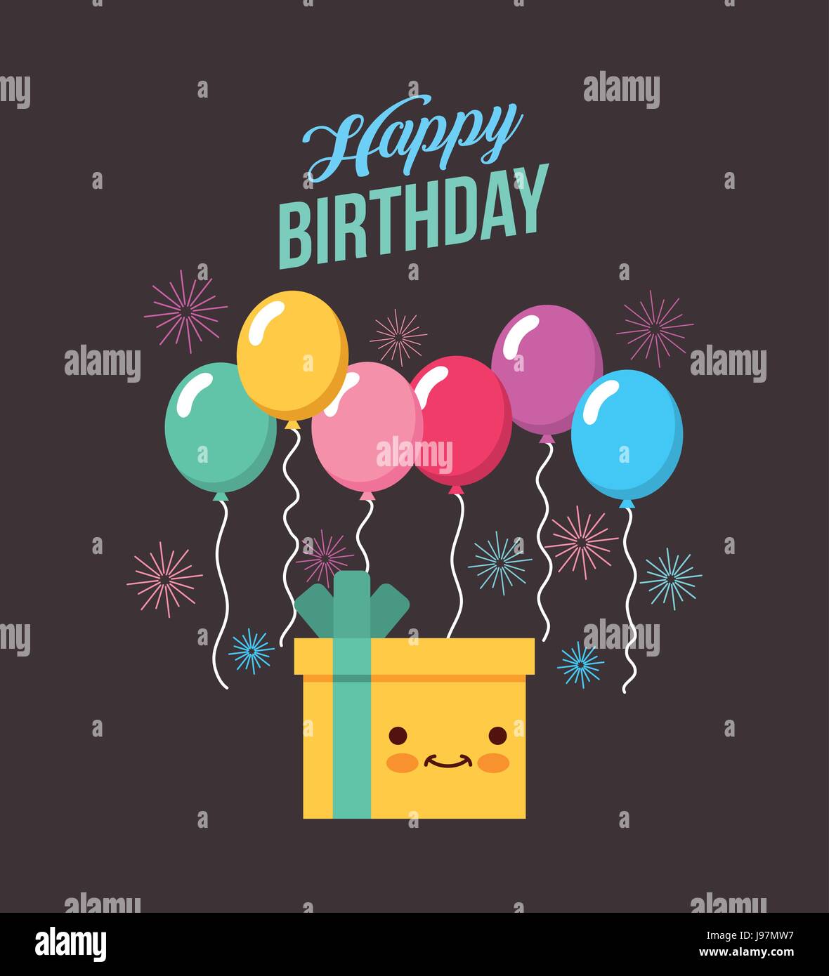 Happy Birthday Kawaii Ballons Stock Vector Image Art Alamy