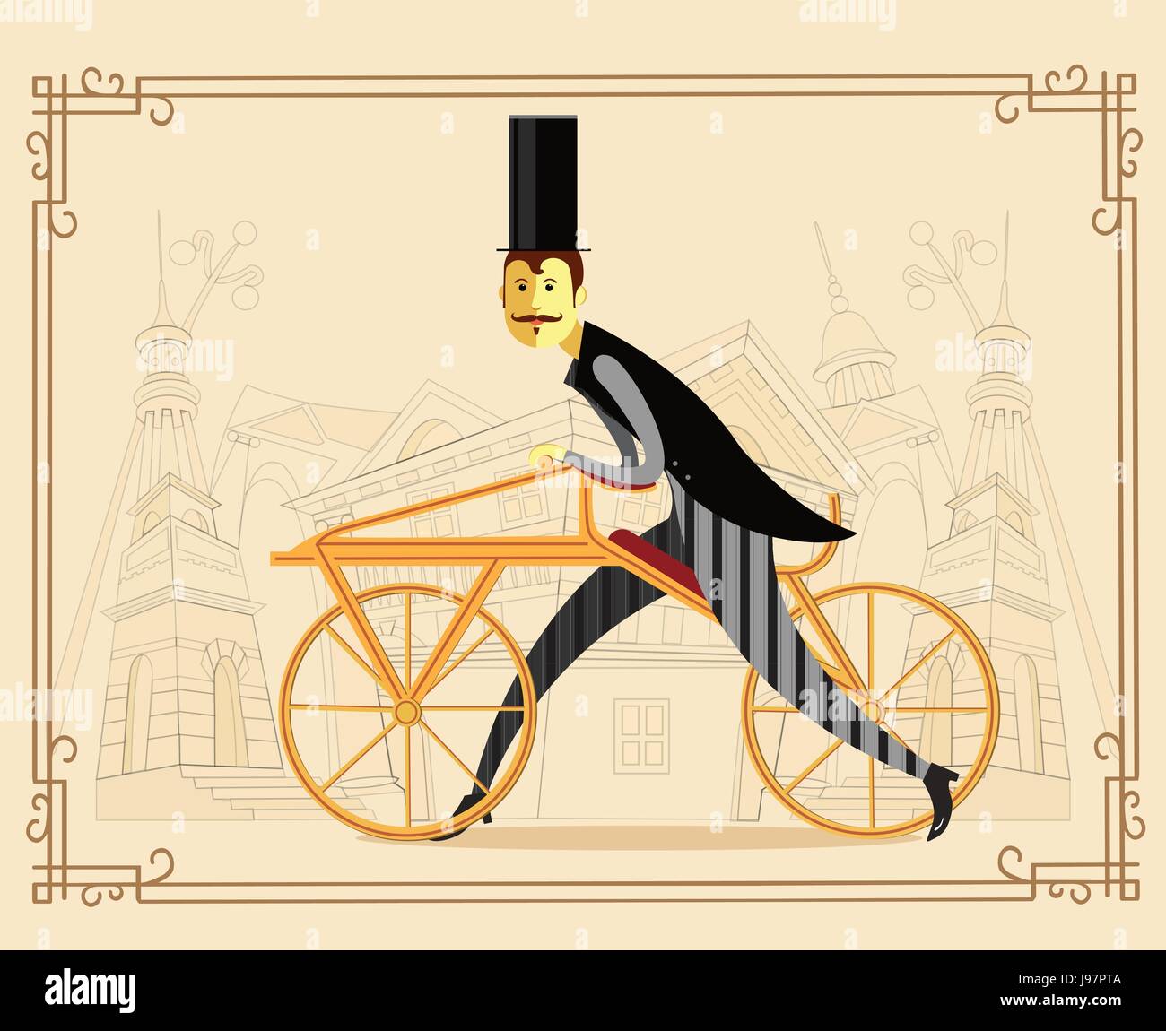 Retro bicycle - draisienne or hobby horse. Vector illustration. Stock Vector