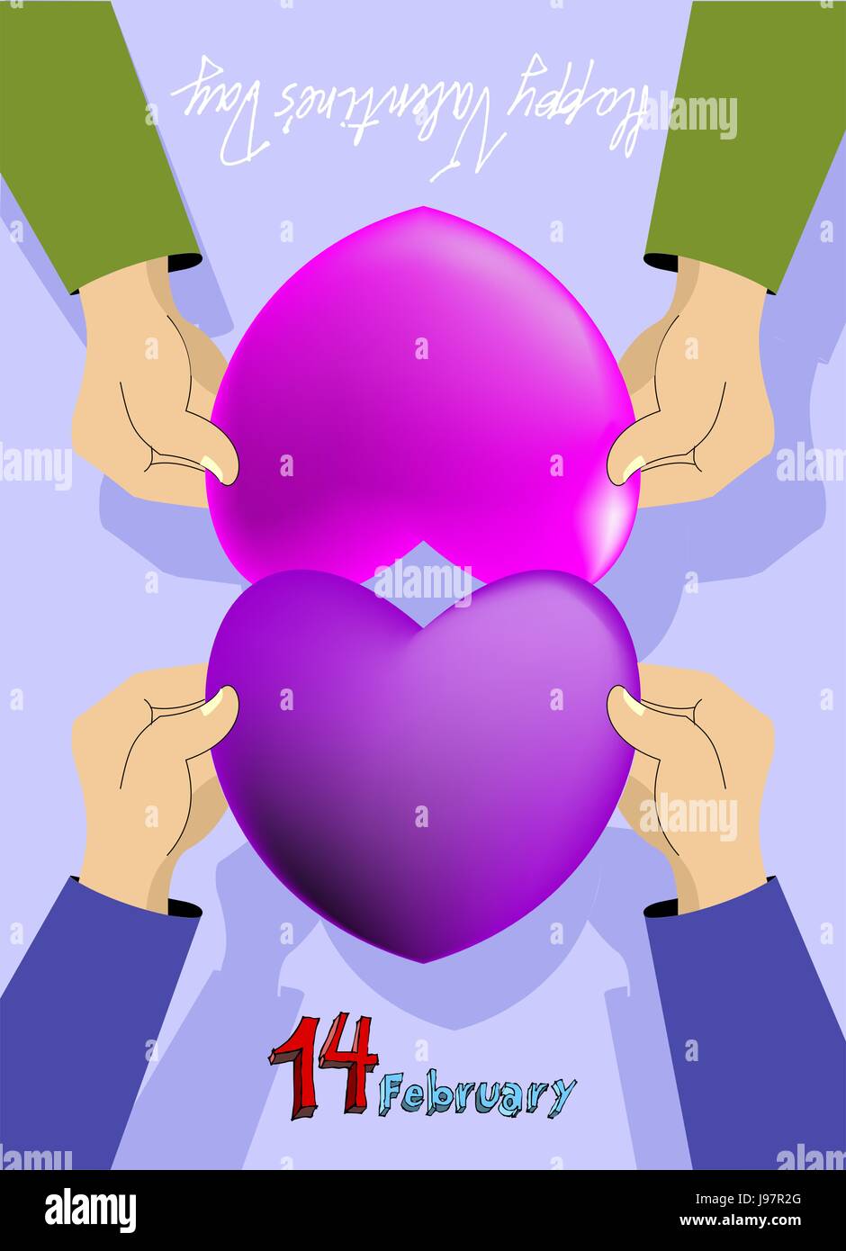 Valentine's Day greeting. February 14th. Hands and heart Stock Vector