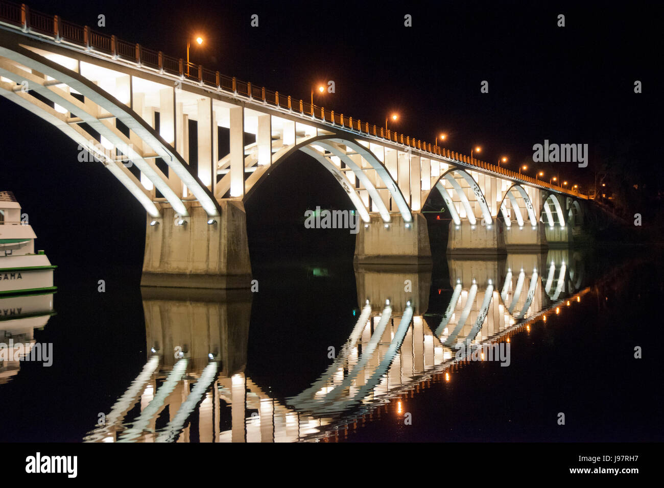 Bridge of Barca d'Alva over the Douro river, designed by Edgar Cardoso. Portugal Stock Photo