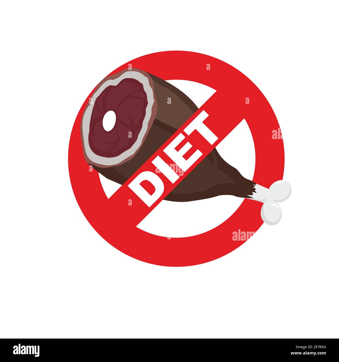Diet sign logo. Meat forbidden sign. Cross out  ham. Stop food. Vector illustration. Stock Vector