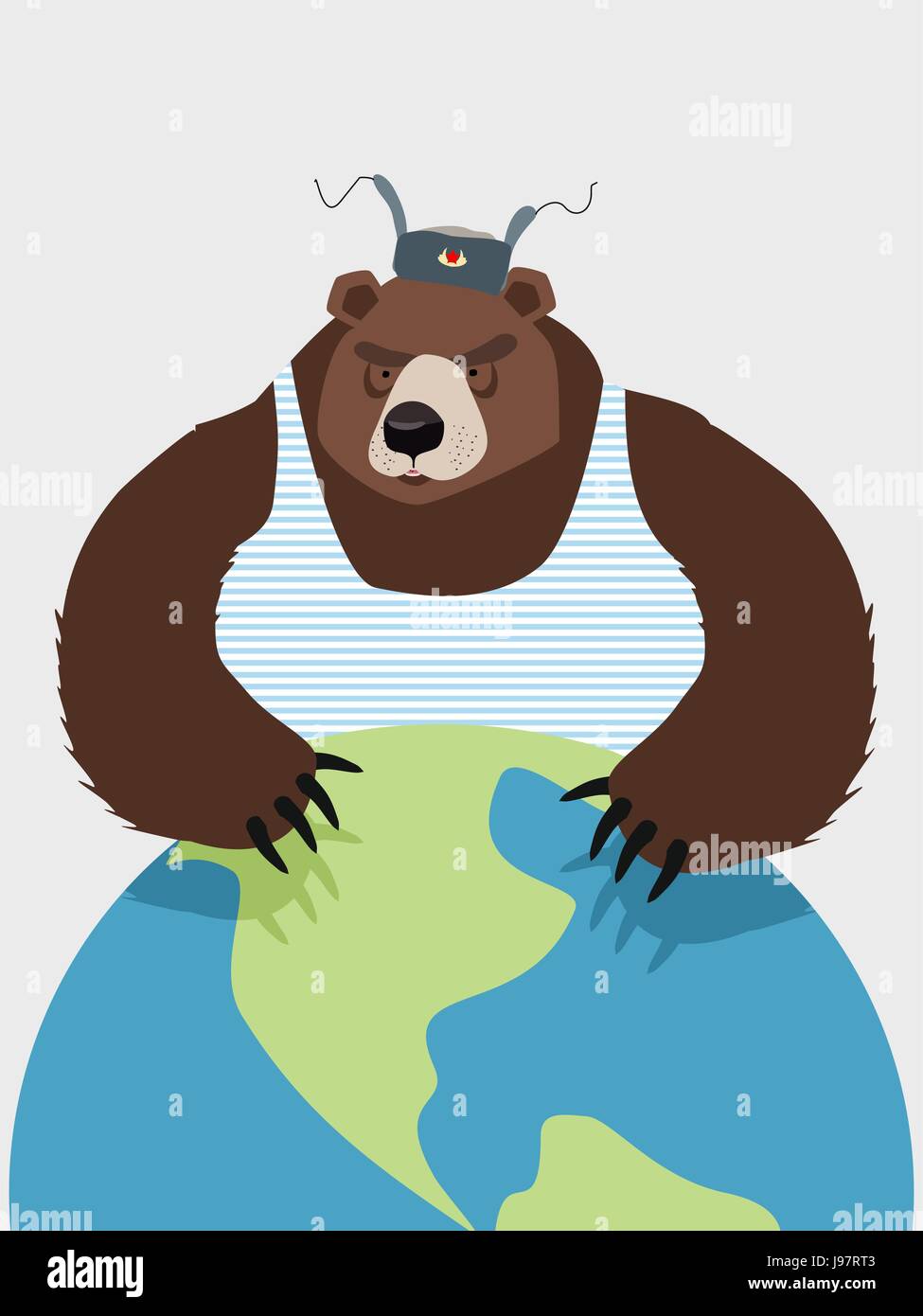 Wicked Wild bear of Russia hugging planet. Stock Vector
