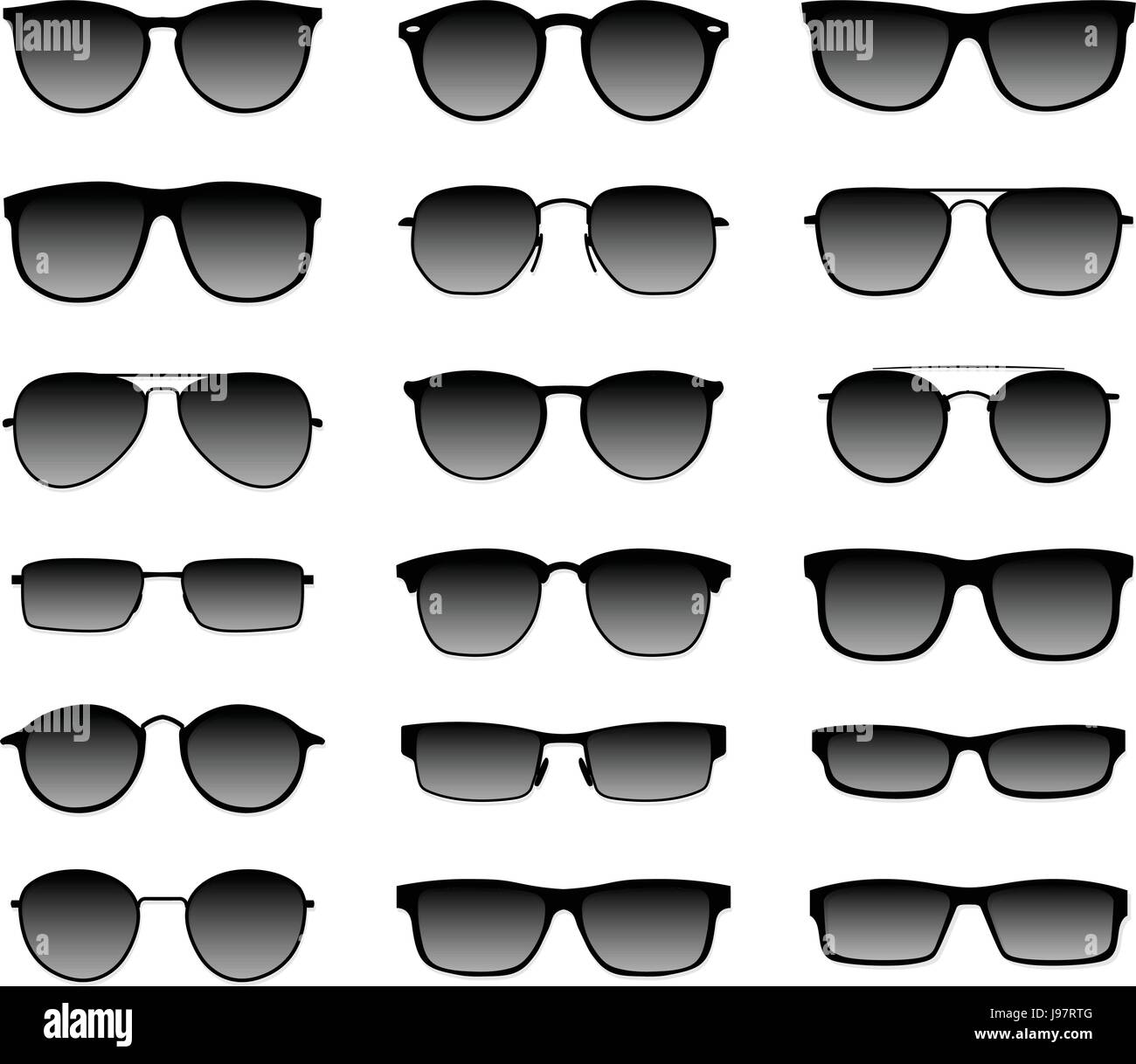 Realistic sunglasses with a translucent black glass in a black frame. Protection from sun and ultraviolet rays. Fashion accessory vector illustration  Stock Vector