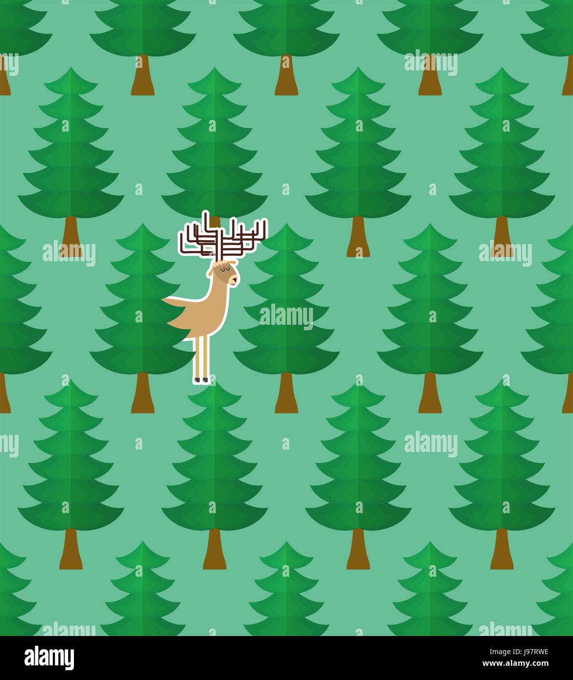 Seamless pattern with forest and deers. Vector illustration Stock ...