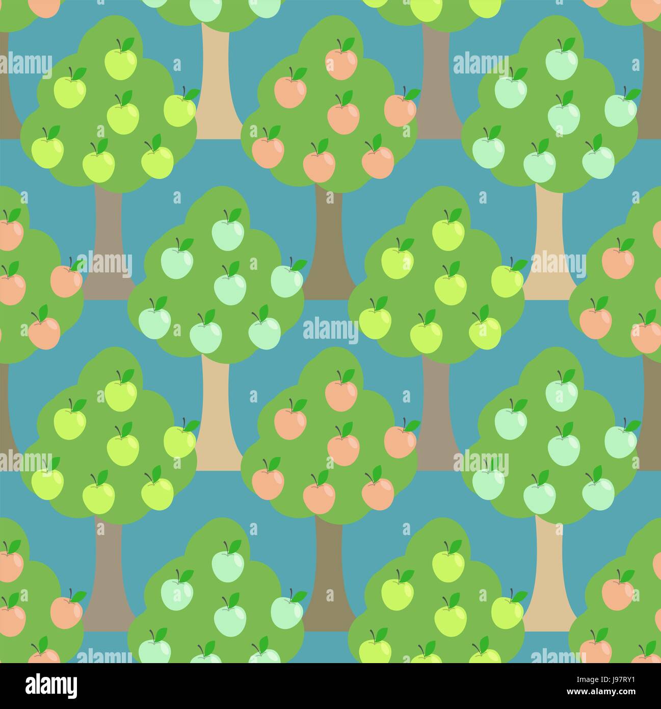 Apple tree seamless pattern. Orchard background. Fall season previews with fruit trees at harvest time. Seamless vector pattern. Stock Vector