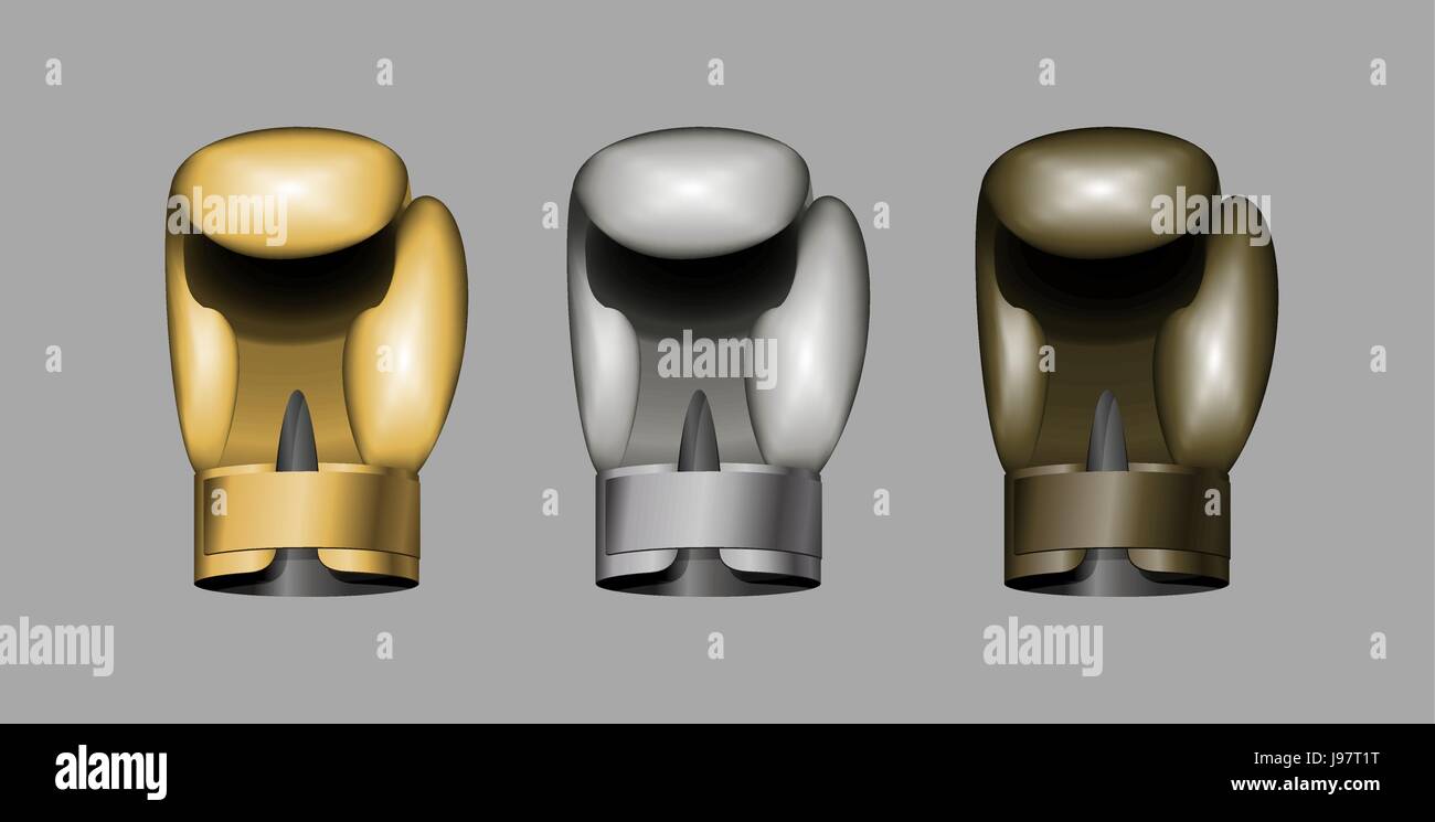boxing gloves. Set boxing Gold, bronze, Silver cup. Vector sport