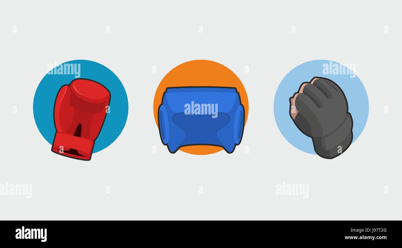 Boxing icon set. Boxing gloves, helmet, gloves  mix fight, MMA Stock Vector