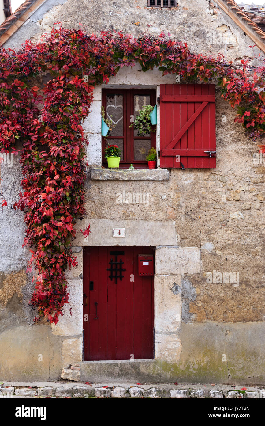 France, Cher, Menetreol-sous-Sancerre, house and Virginia creeper fall Stock Photo