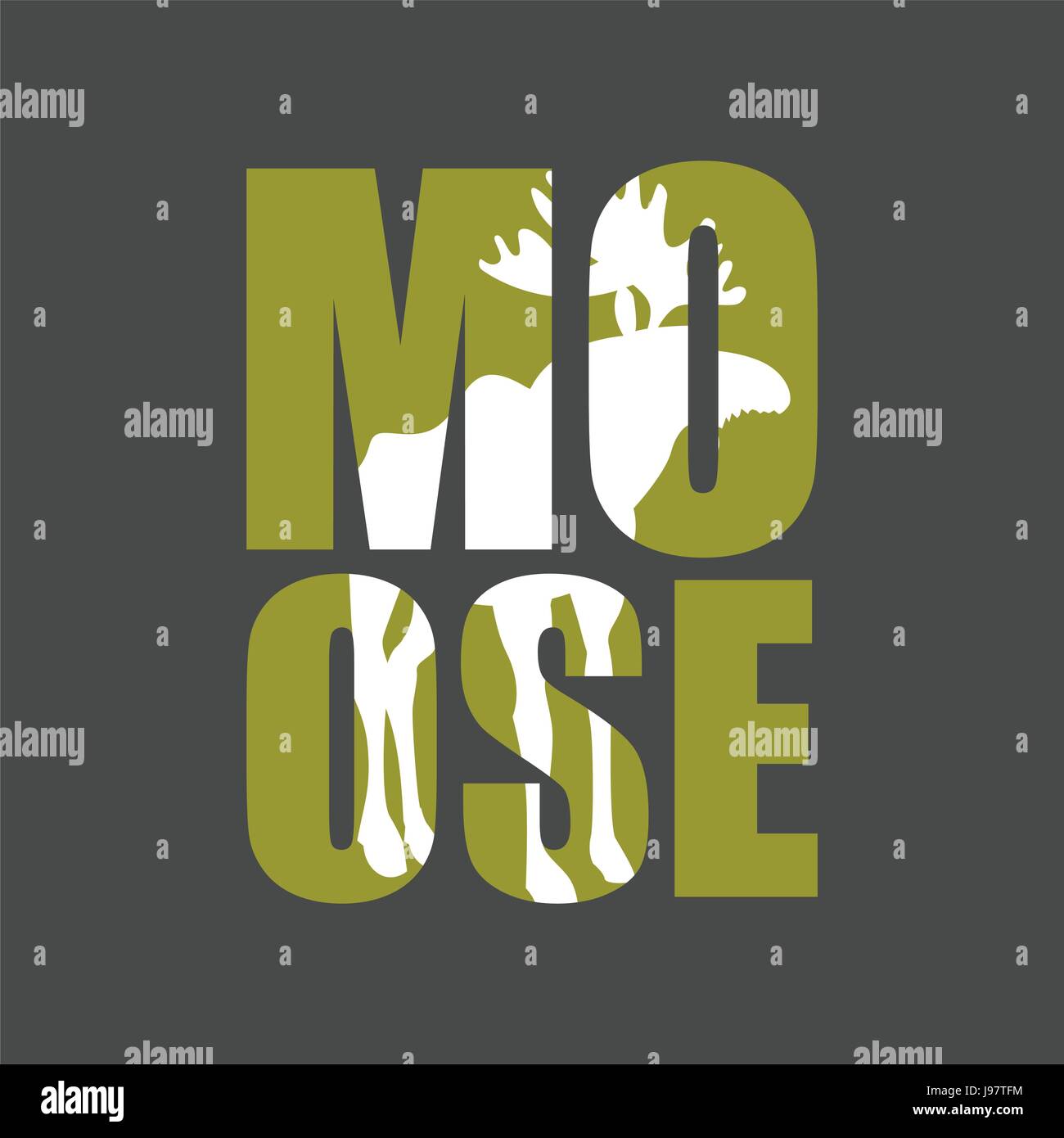 Moose. Wild animal silhouette text on a gray background. Stock Vector