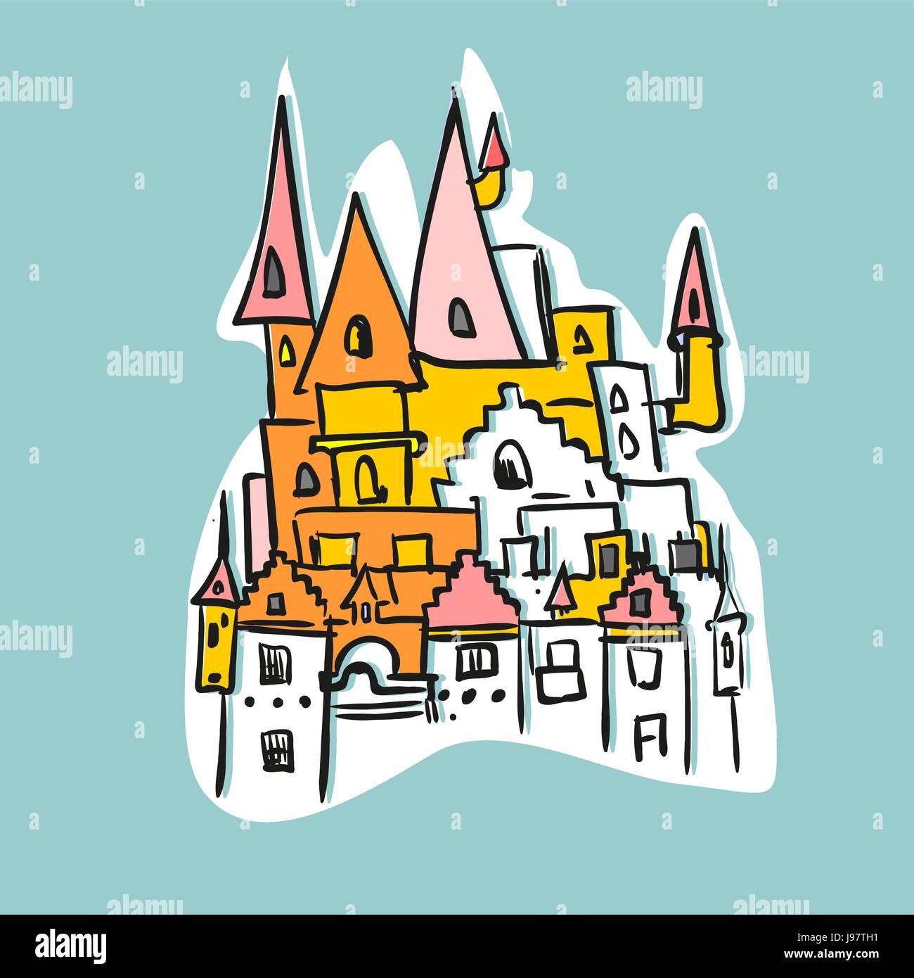 sketch Royal Castle with towers. Historical fantasy building. Vector illustration Stock Vector