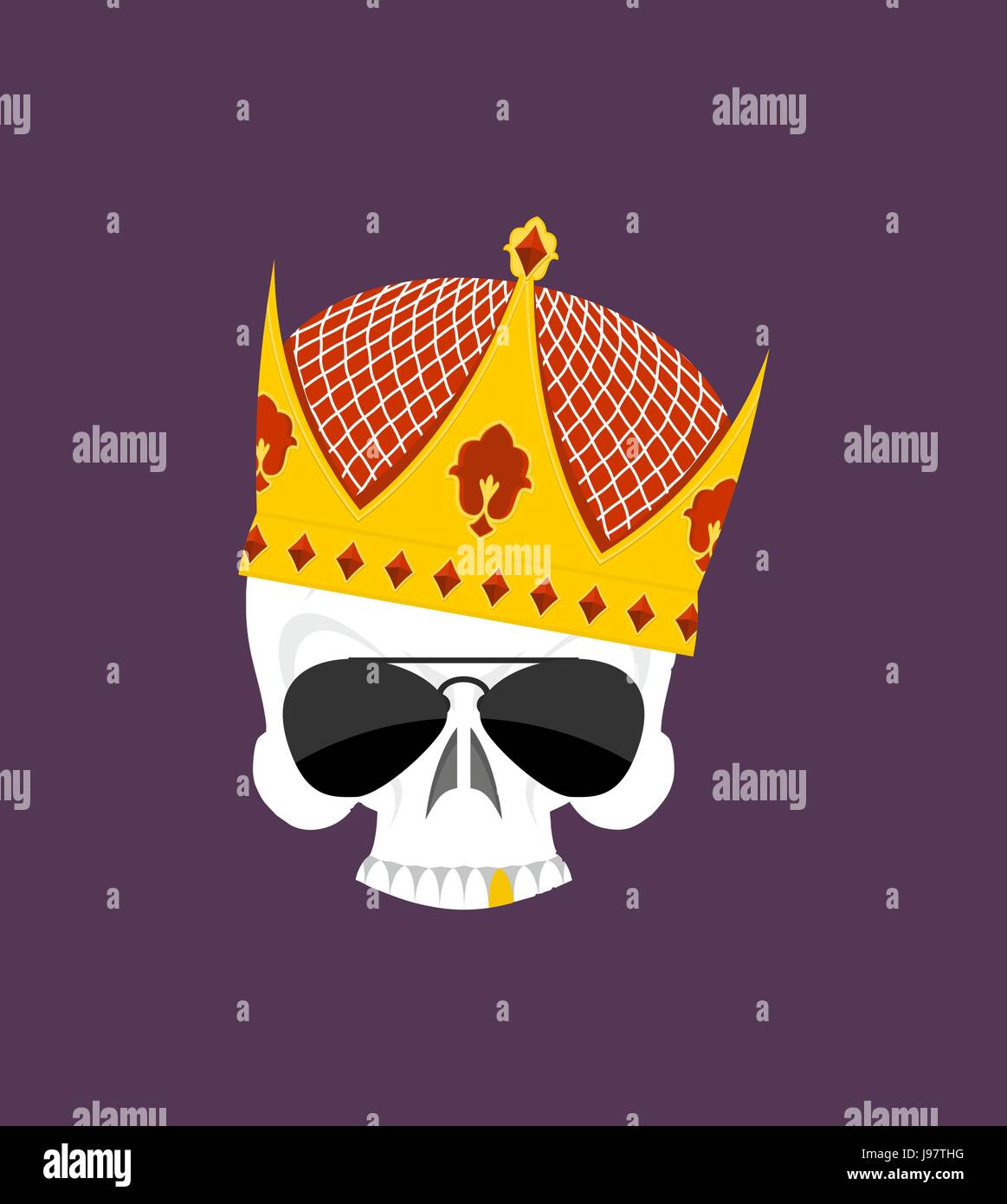 Skull Crown. White head skeleton in Sun points, and with gold teeth. Vector logo emblem for yard bullies. Emblem for gangs. Street Kings Stock Vector