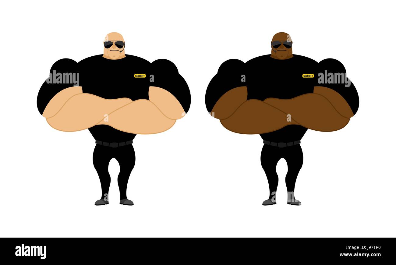 Security Guards nightclub. Two bodybuilder guarding entrance. Powerful people with big biceps. Stock Vector