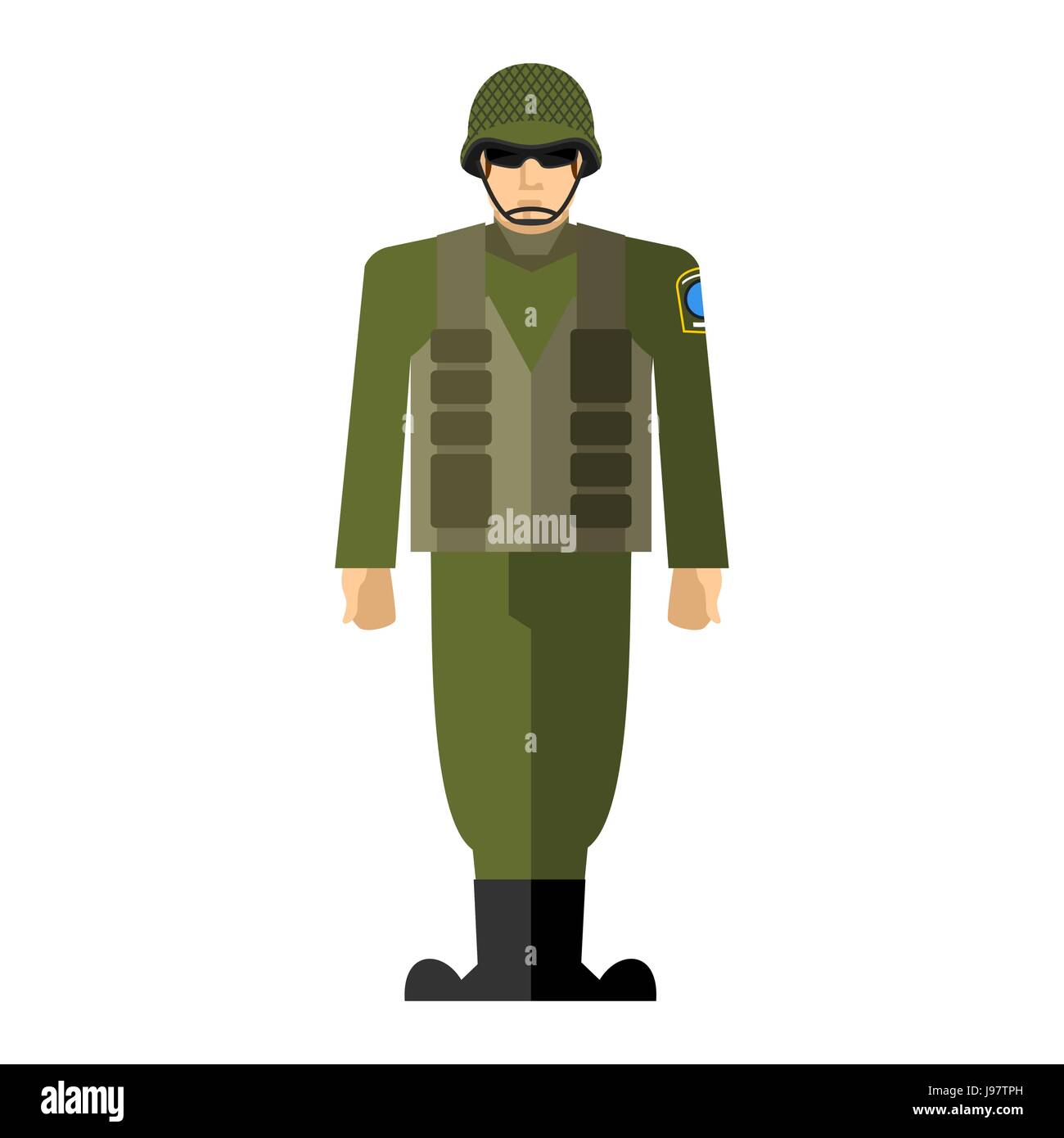 Soldiers. Vector illustration of a military man. Army clothing, full of ammunition: helmet and body armor. Stock Vector