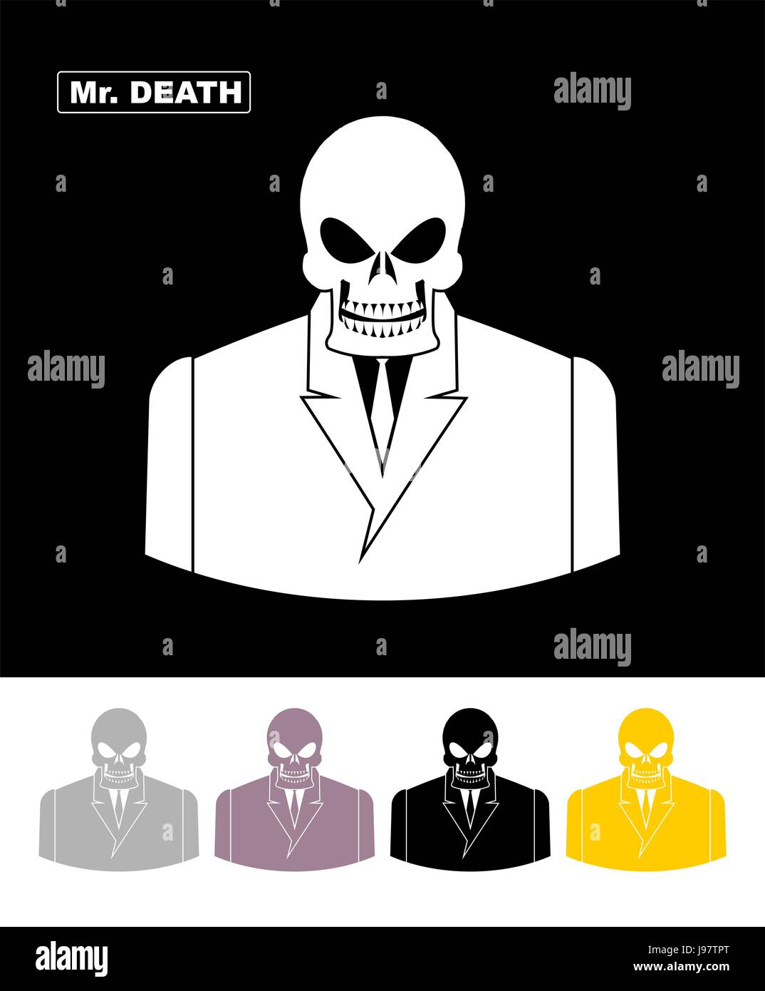 Mr death. Skull wearing businessman. Skeleton in an Office suit. Web icon. Vector illustration. Stock Vector
