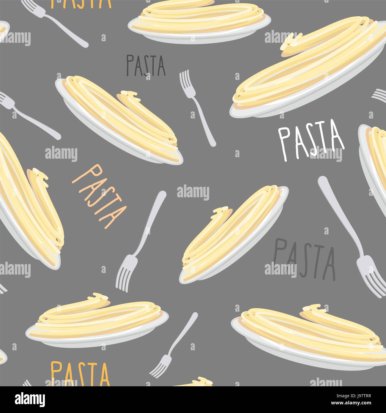 Pasta Seamless pattern. Dish with noodles and fork. Vector illustration ...