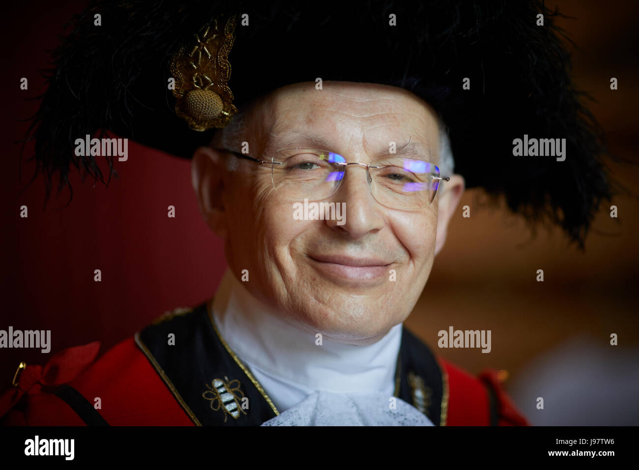 Lord Mayor of Manchester 2017 - 18 Councillor Eddy Newman in official red robes. Stock Photo