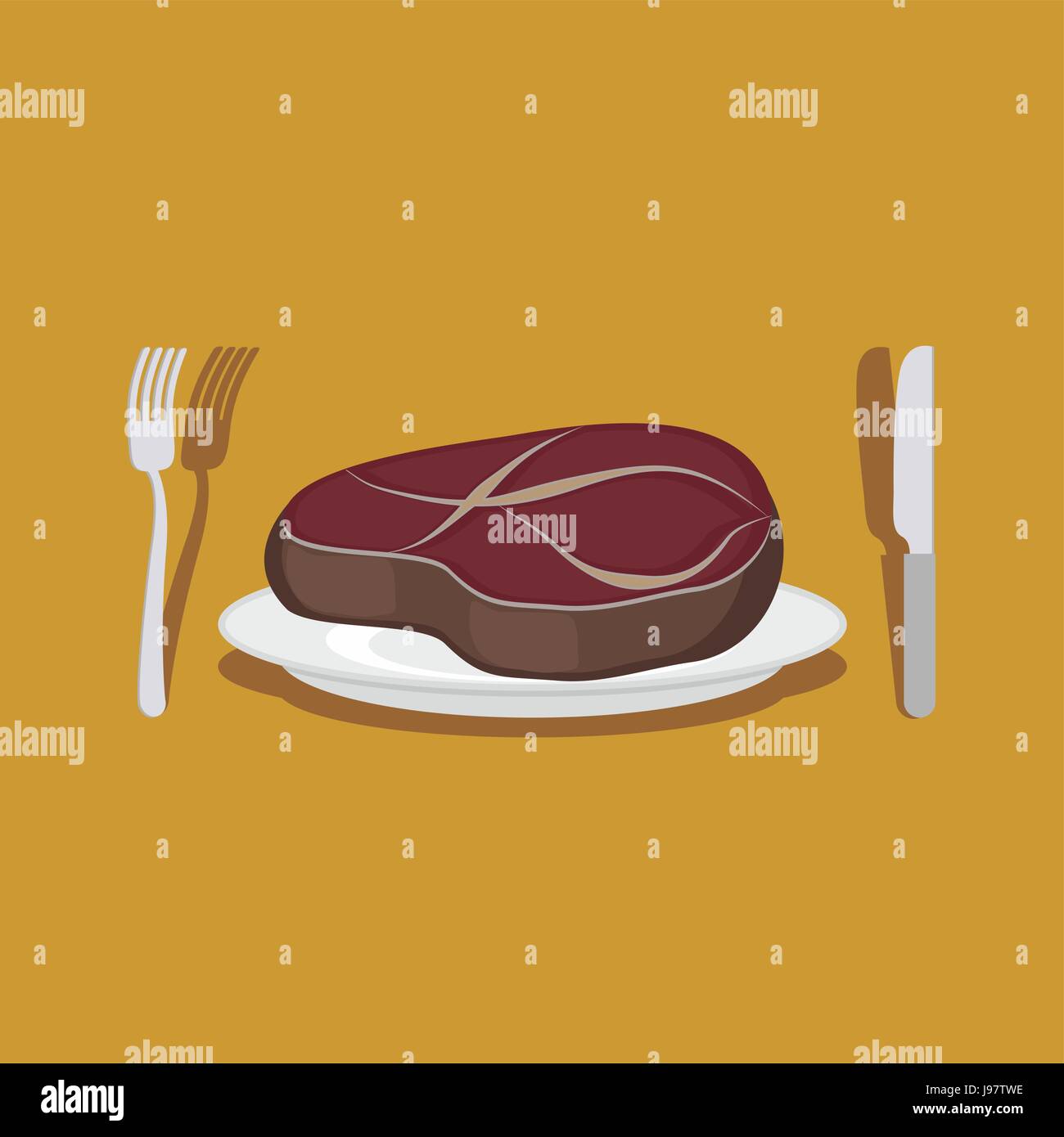 Beef Steak. Cutlery: knife and fork. Vector illustration Stock Vector