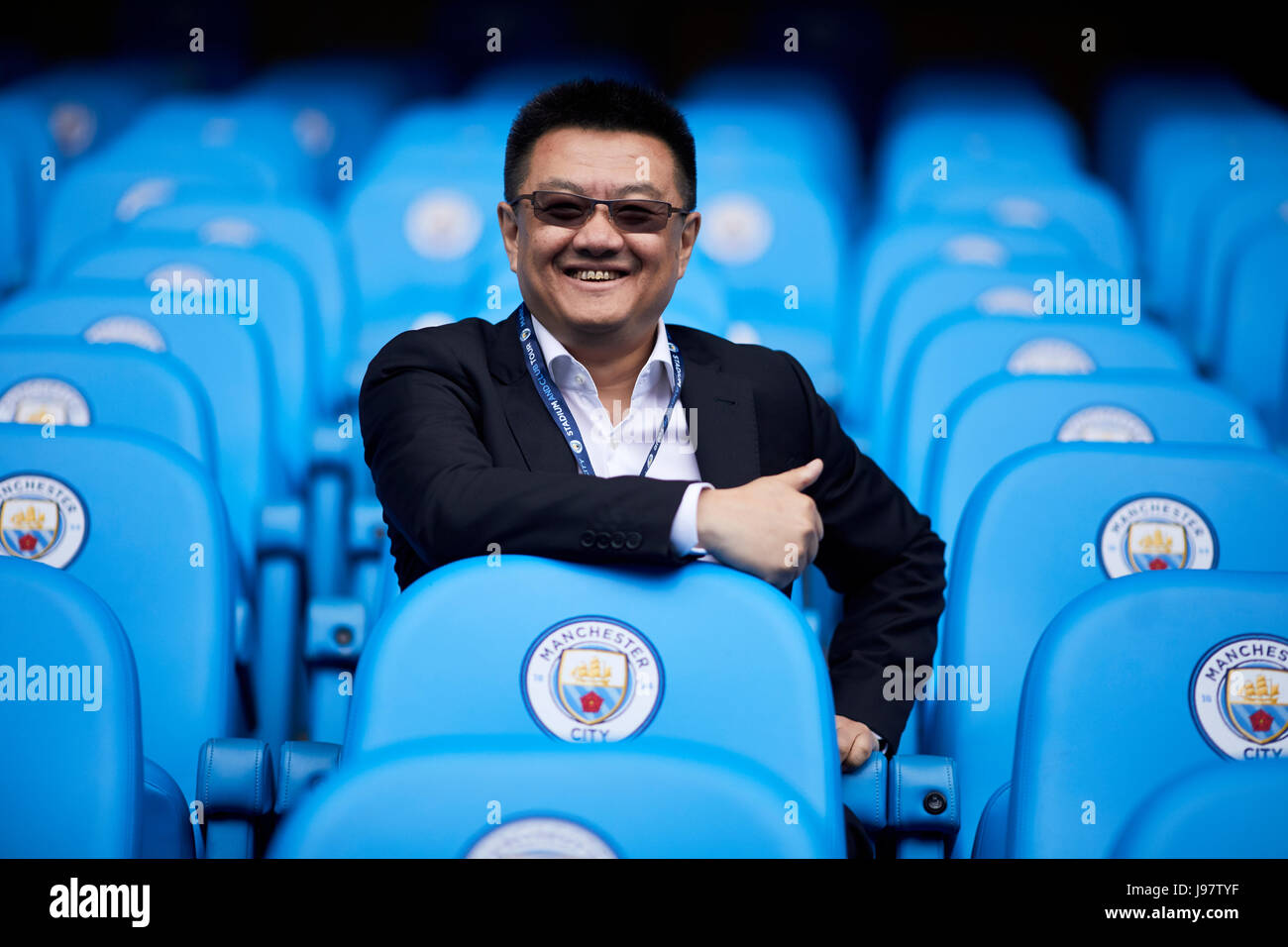 Yan Cheng, human resources director of the Beijing organising committee, for the 2022 winter olympic games visits Manchester city FC Etihad Stadium. Stock Photo