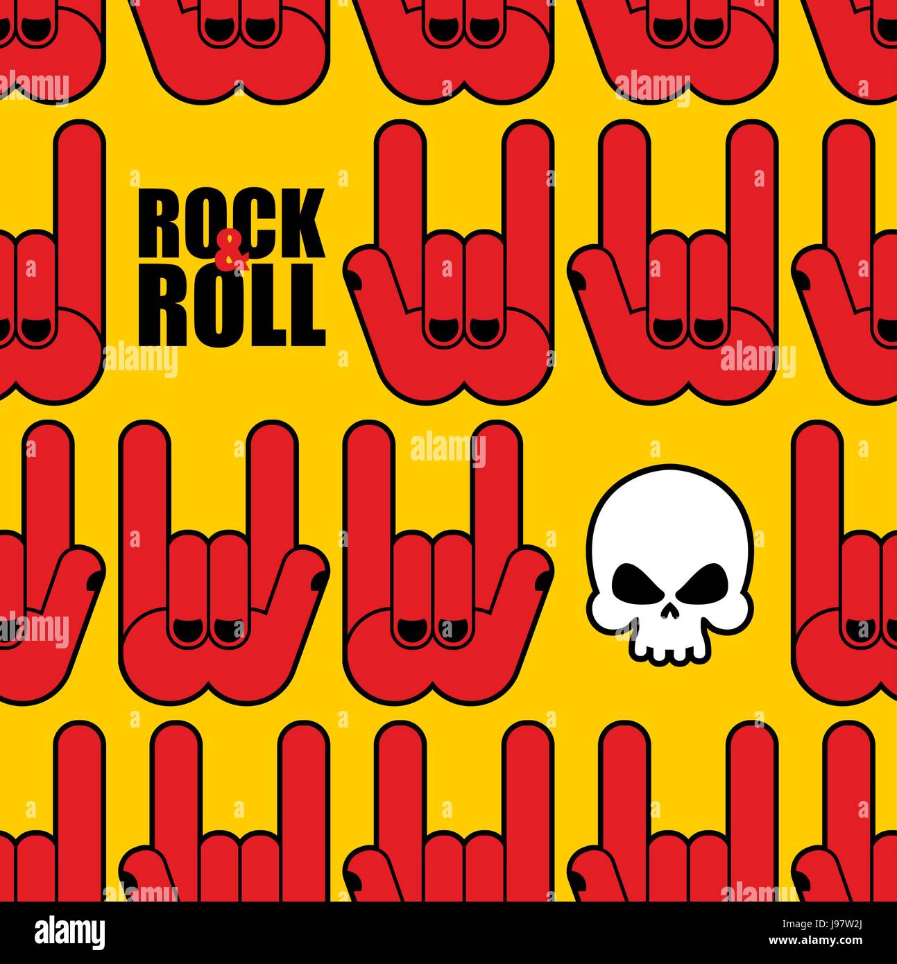 Rock and roll seamless pattern. Background of Skull and rock hand sign ...