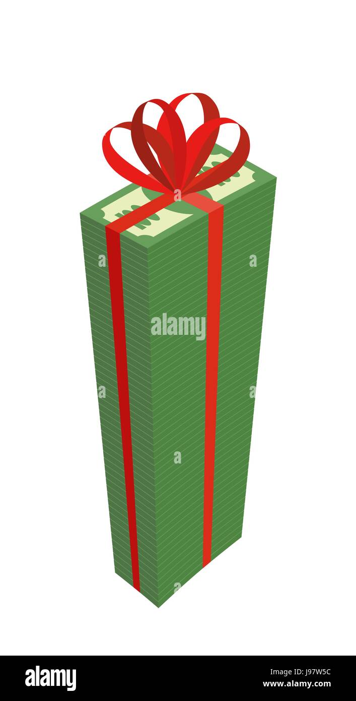 Big wad of money with red bow. High Pile Of Dollars. Gift money. Vector illustration Stock Vector