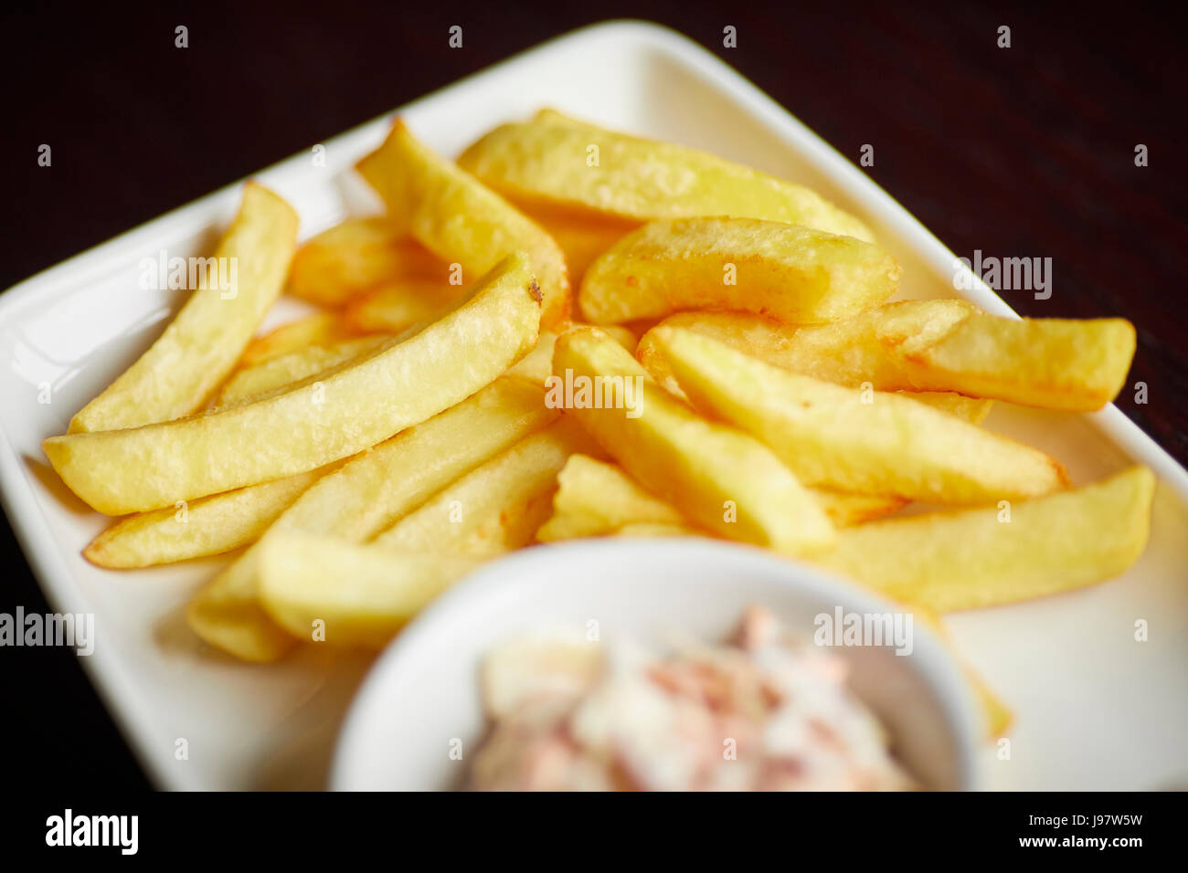 Traditional pub food,  chips. Stock Photo