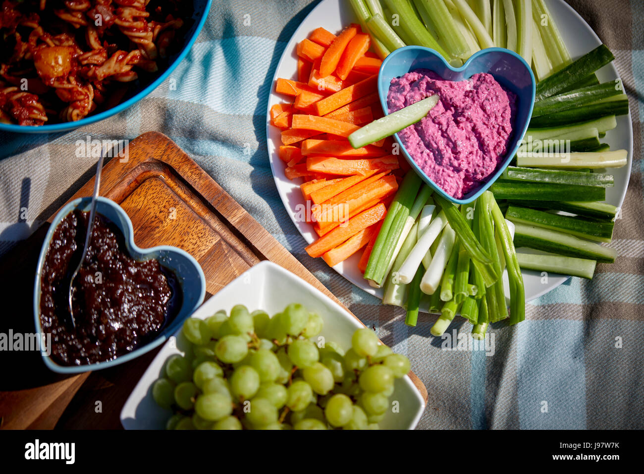 Traditional picnic food, with healthy options. Stock Photo
