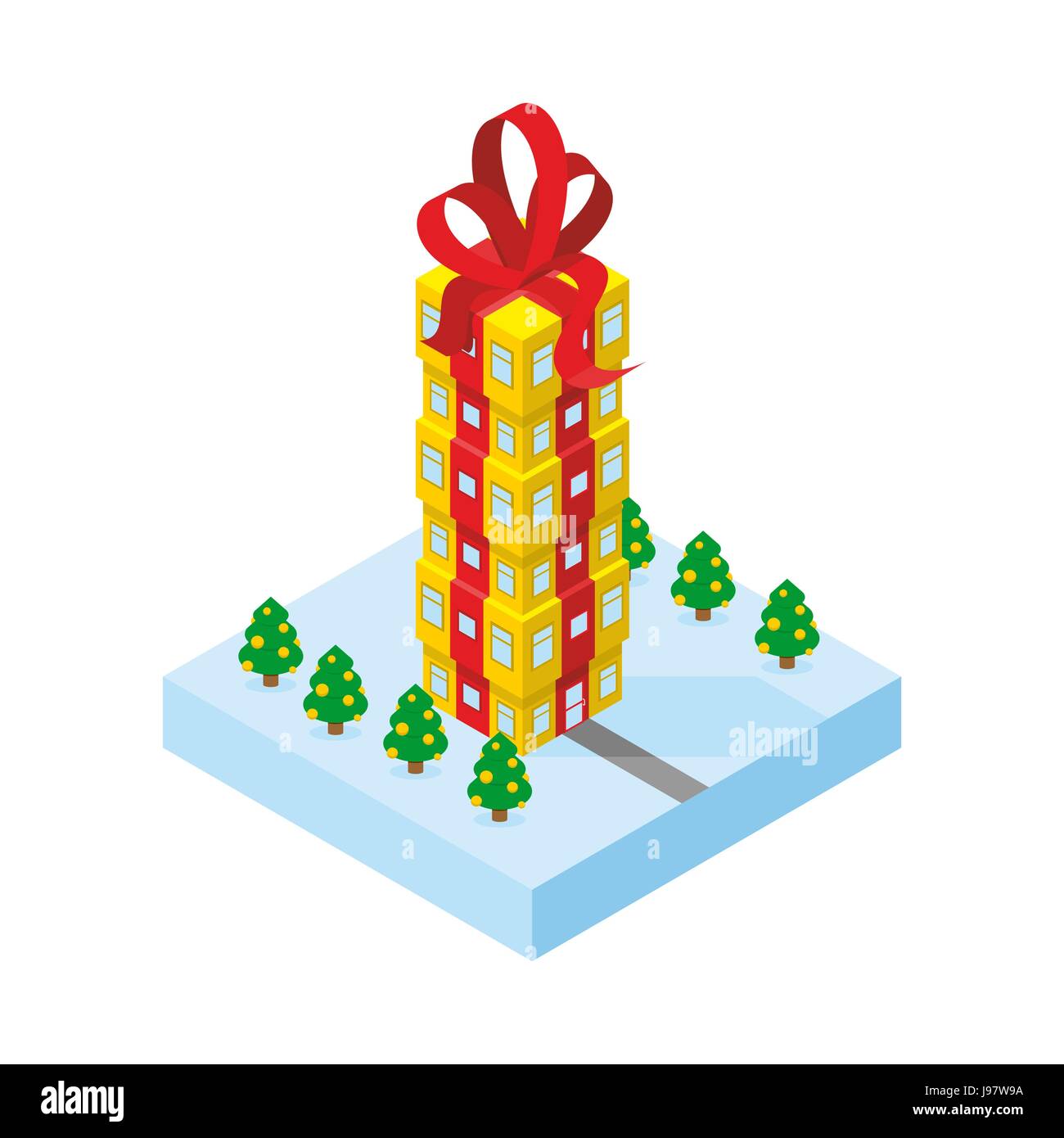 Gift of skyscraper. Tall office building from gift box with red bow. Part  of winter land with trees Stock Vector Image & Art - Alamy