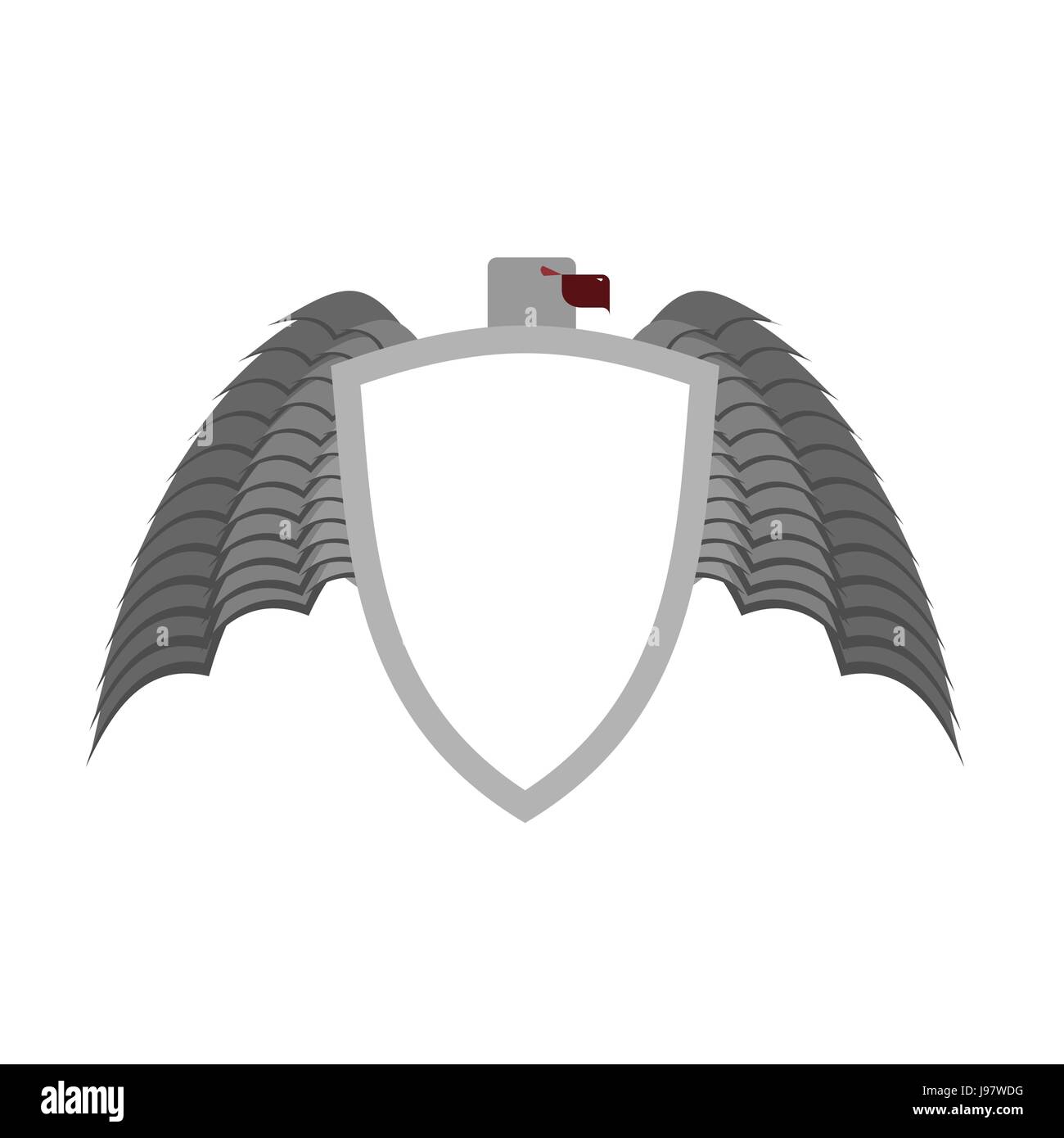 Ferocious gray bird heraldic element for coat of arms. White shield is a symbol of protection. Stock Vector