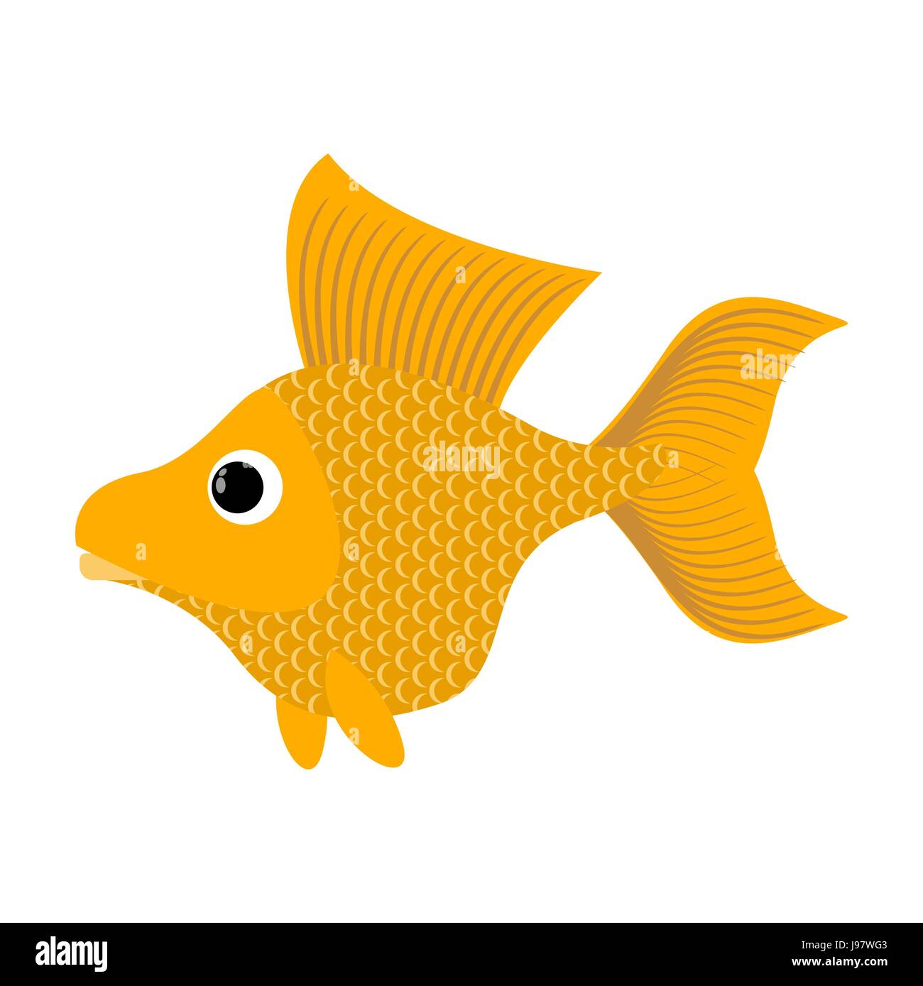 Goldfish on white background. Fabulous fish fulfills desires. Yellow Sea animal Stock Vector