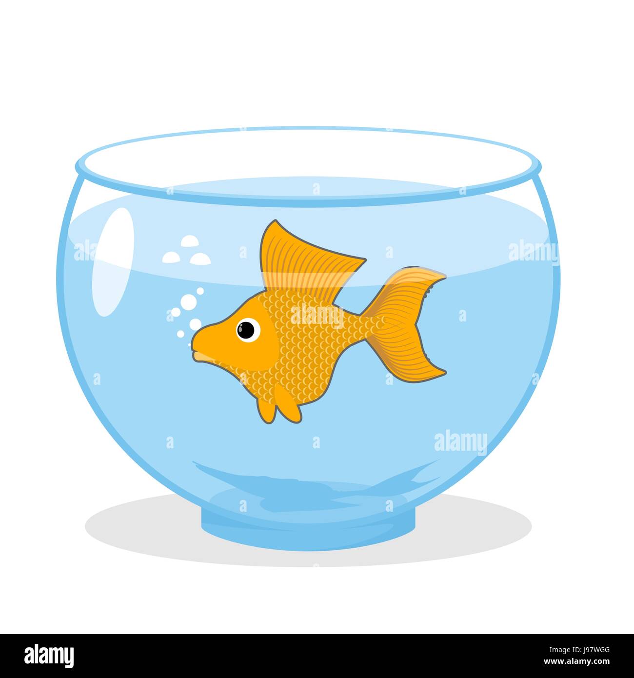 Goldfish in an aquarium. Symbol of fulfillment of all desires. Magic yellow fish. Stock Vector
