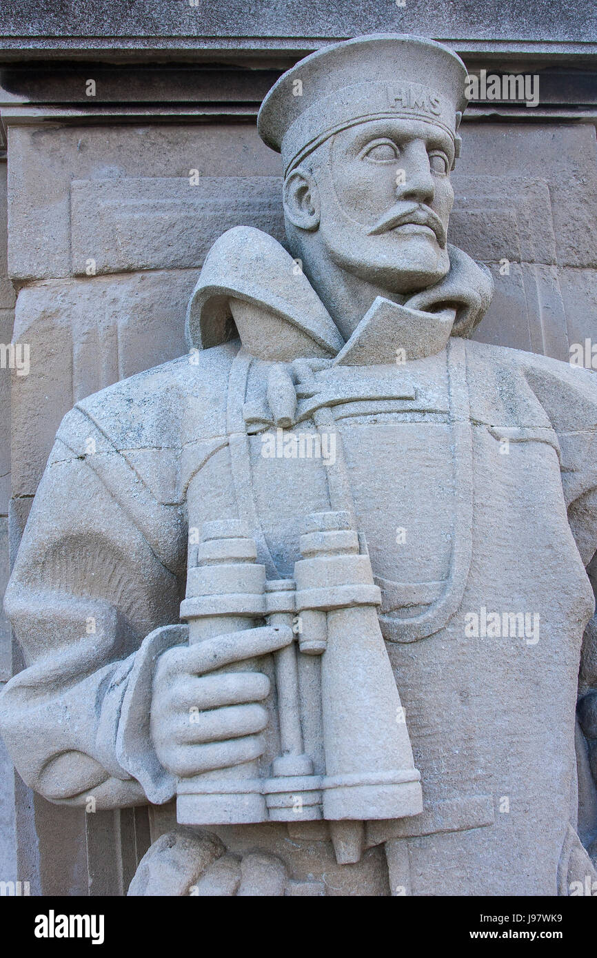 Sculpture by Henry Poole on Portsmouth Naval Memorial or Southsea Naval Memorial. Designed by Sir Robert Lorimer. Unveiled on 15 October 1924. Maintai Stock Photo