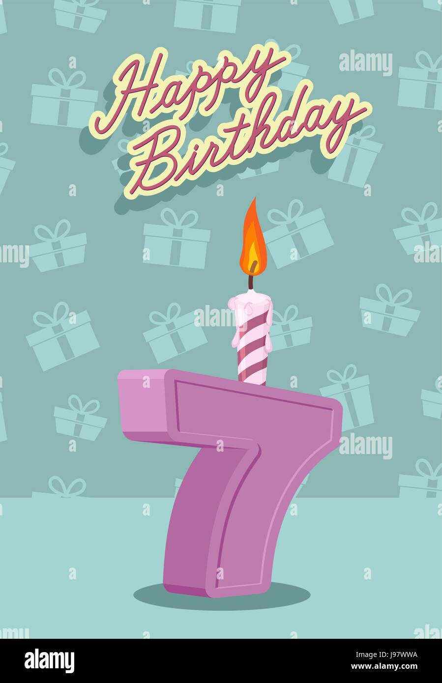 7 year Happy Birthday Card. Vector illustration Stock Vector Image