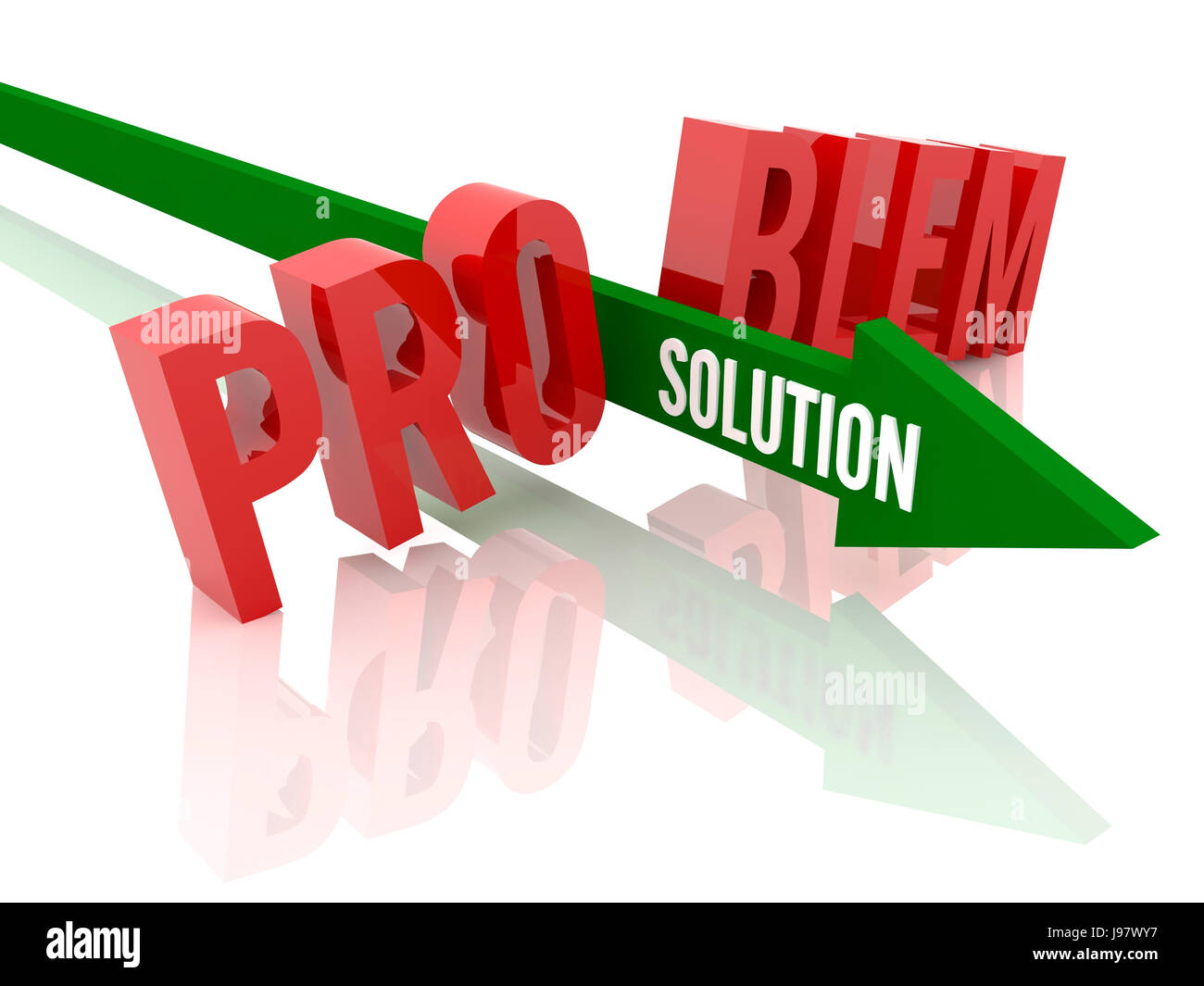 Arrow with word Solution breaks word Problem. Concept 3D illustration