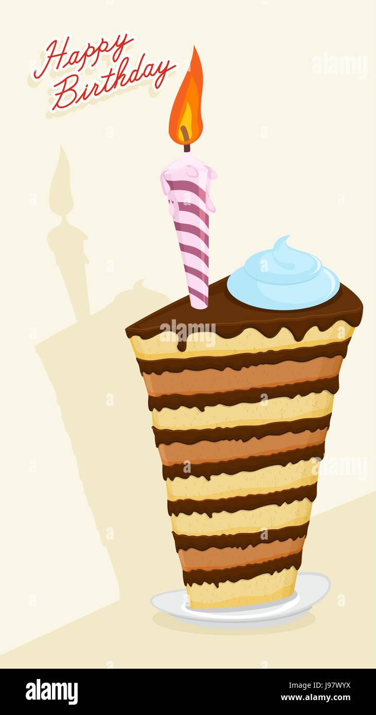 Happy birthday postcard. Cartoon  High cake. Stock Vector