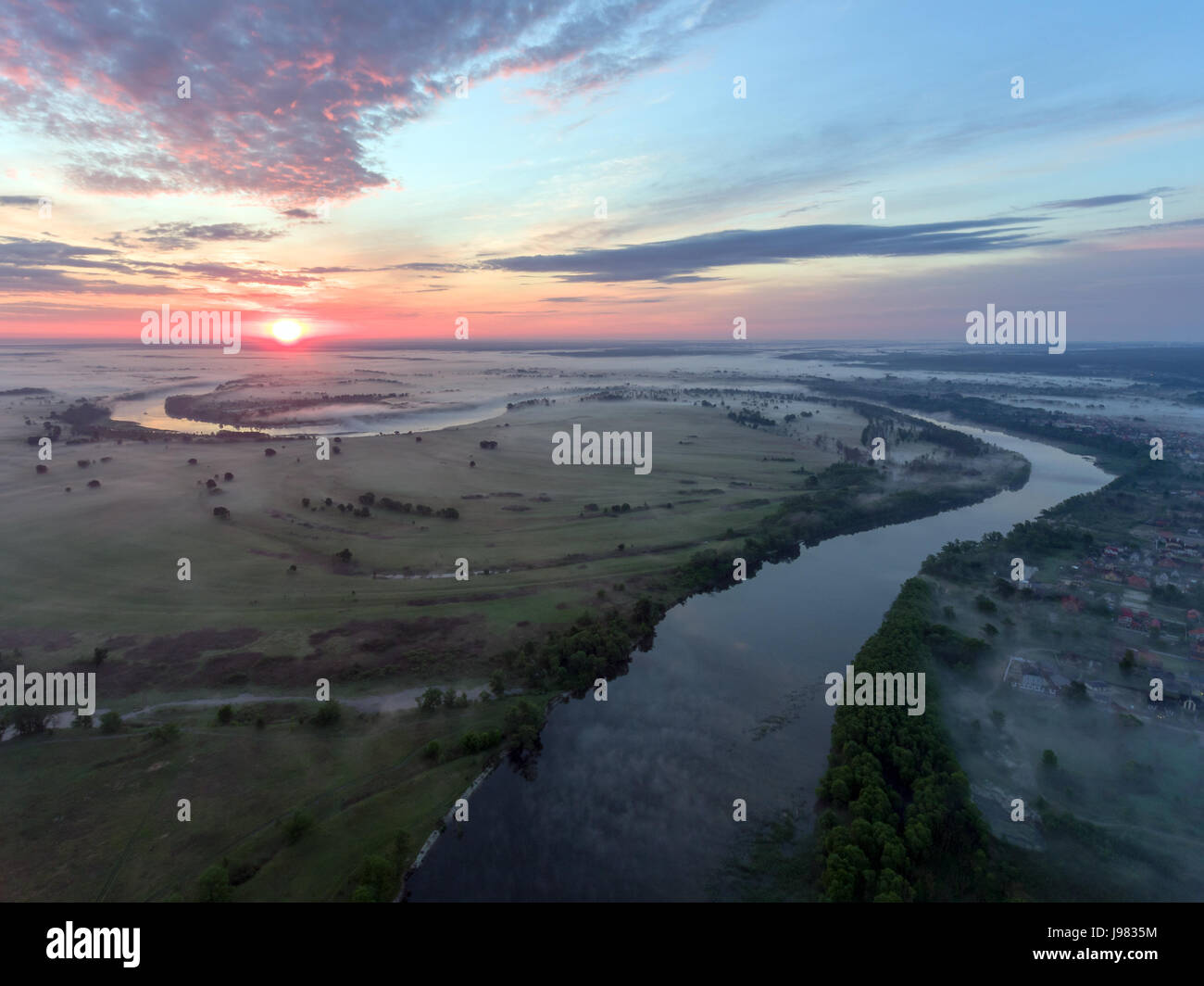 aerial view of river at sunrise Stock Photo - Alamy